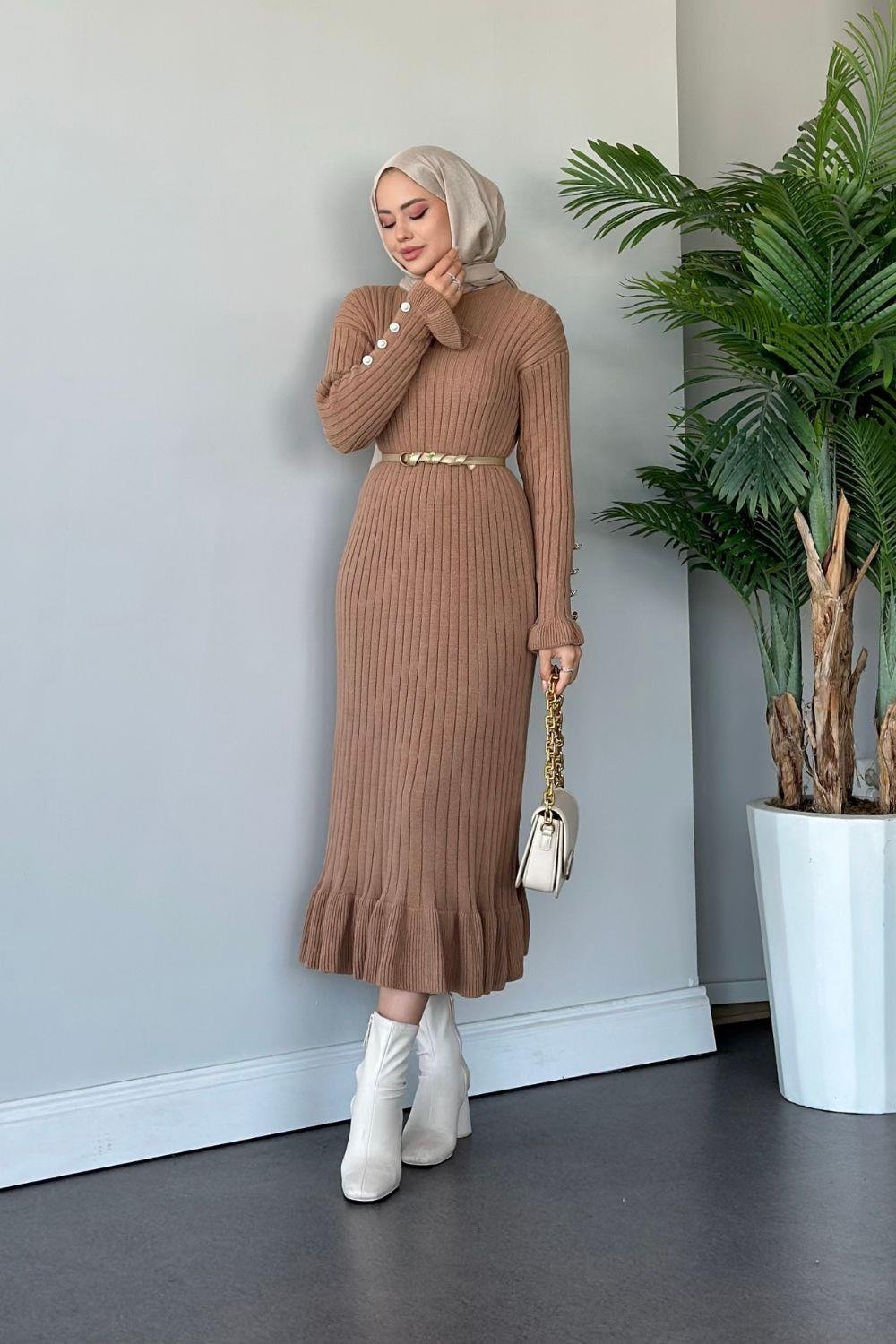 Yakut Triko Elbise Camel 6155 