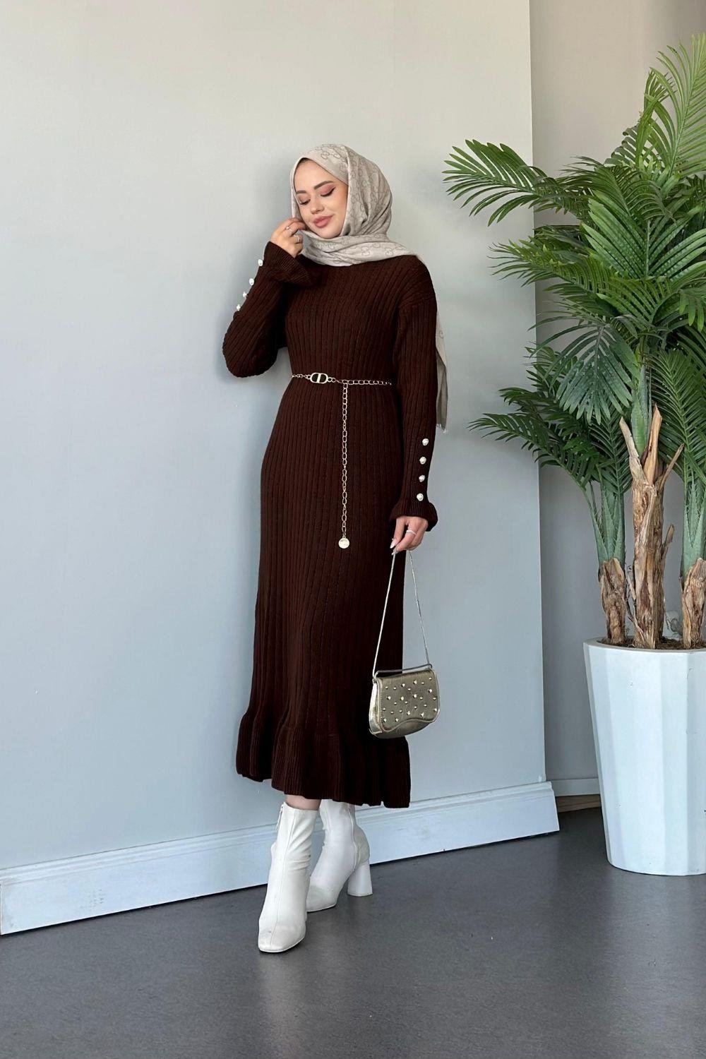 Yakut Triko Elbise Kahverengi 6155 