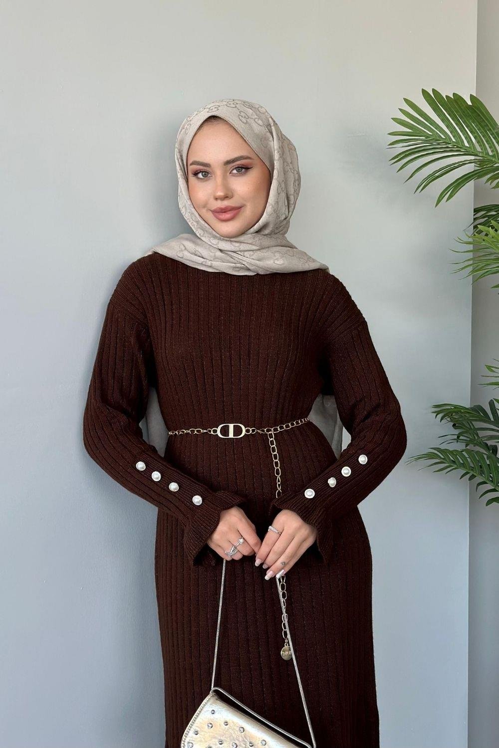 Yakut Triko Elbise Kahverengi 6155 