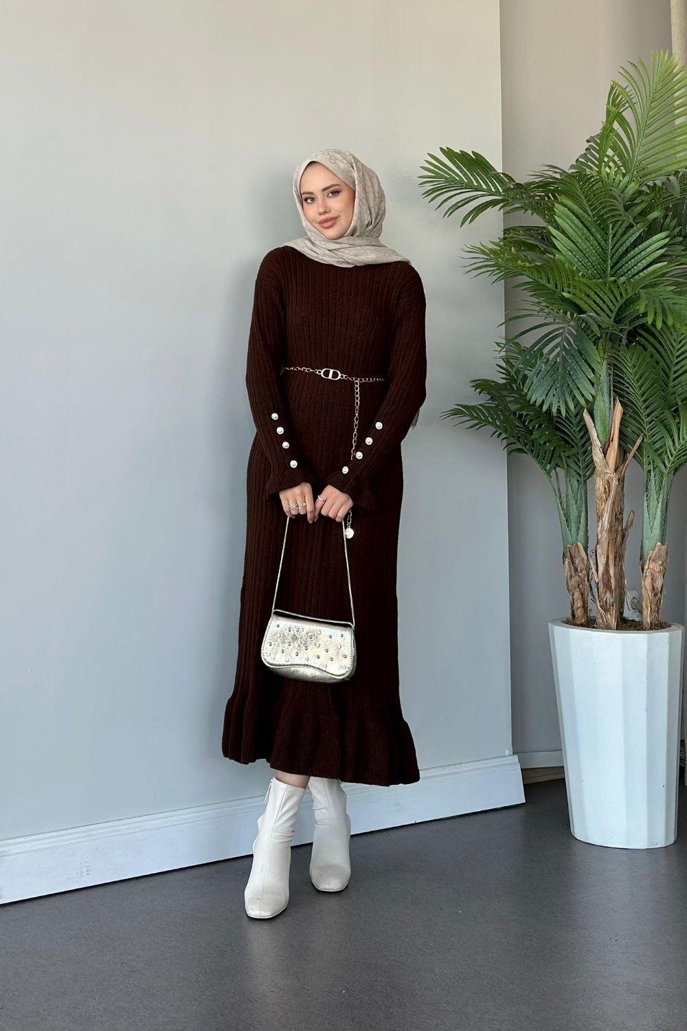 Yakut Triko Elbise Kahverengi 6155 