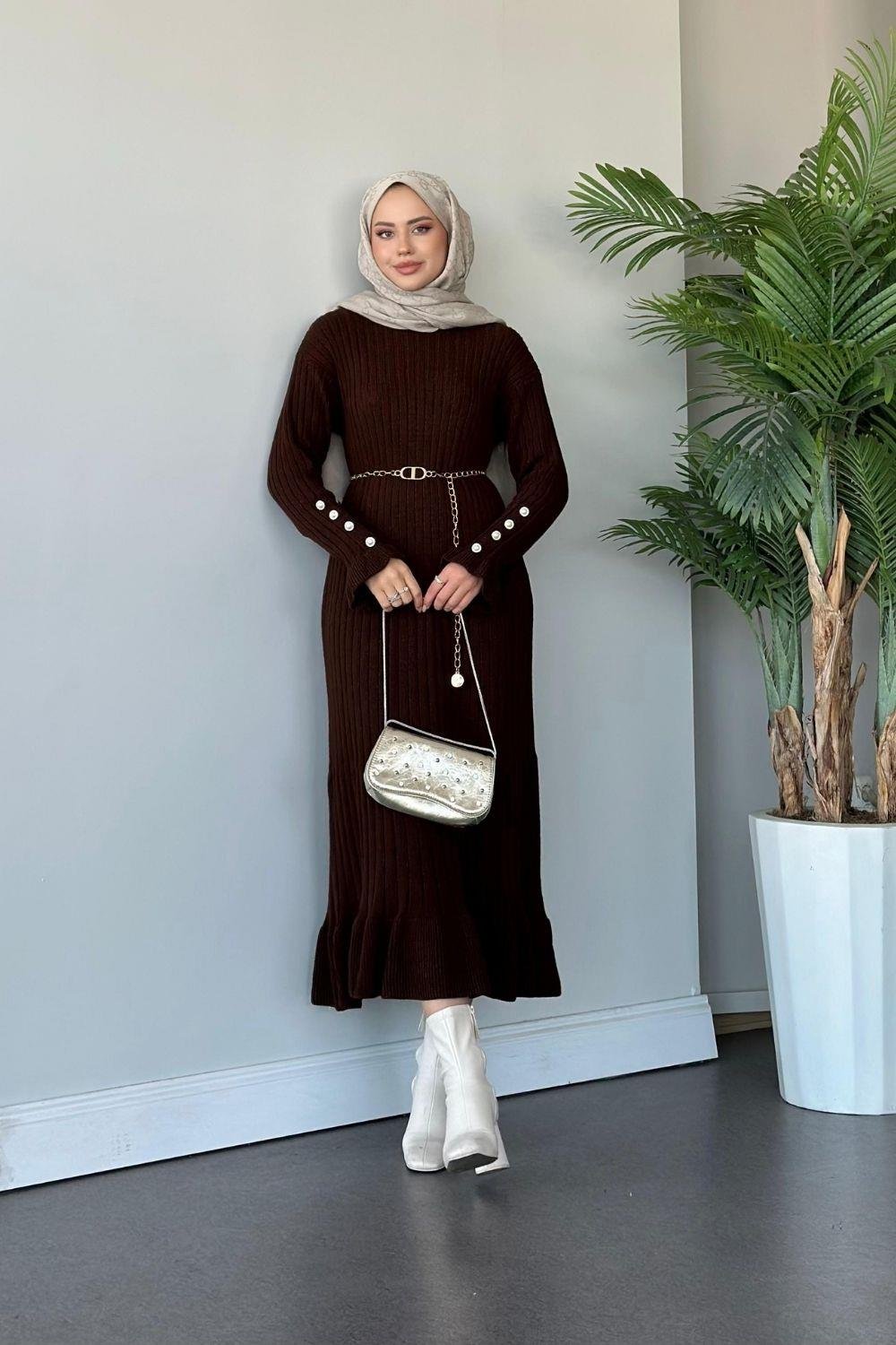 Yakut Triko Elbise Kahverengi 6155 