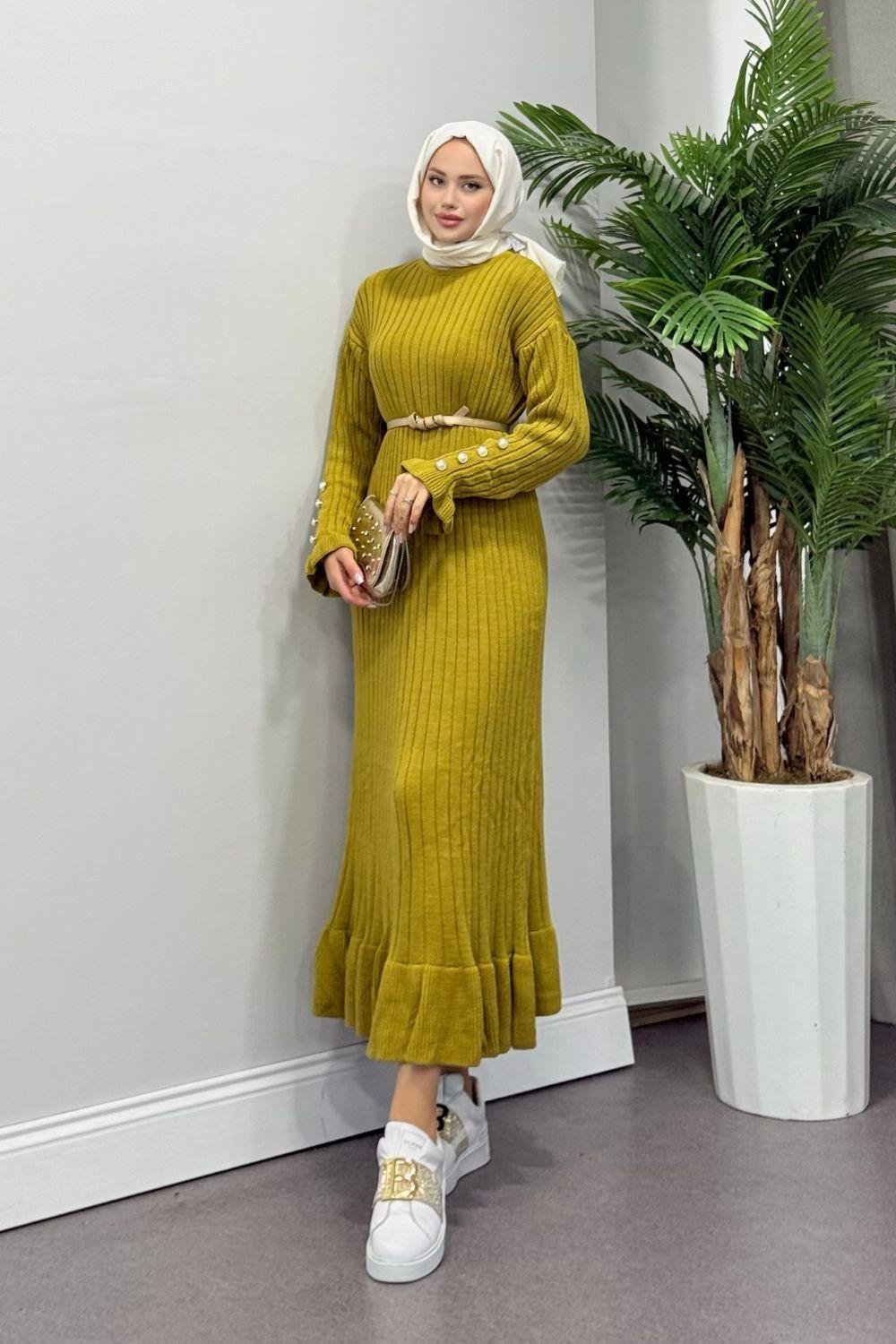 ياقوت فستان تريكو زيت أخضر 6155 