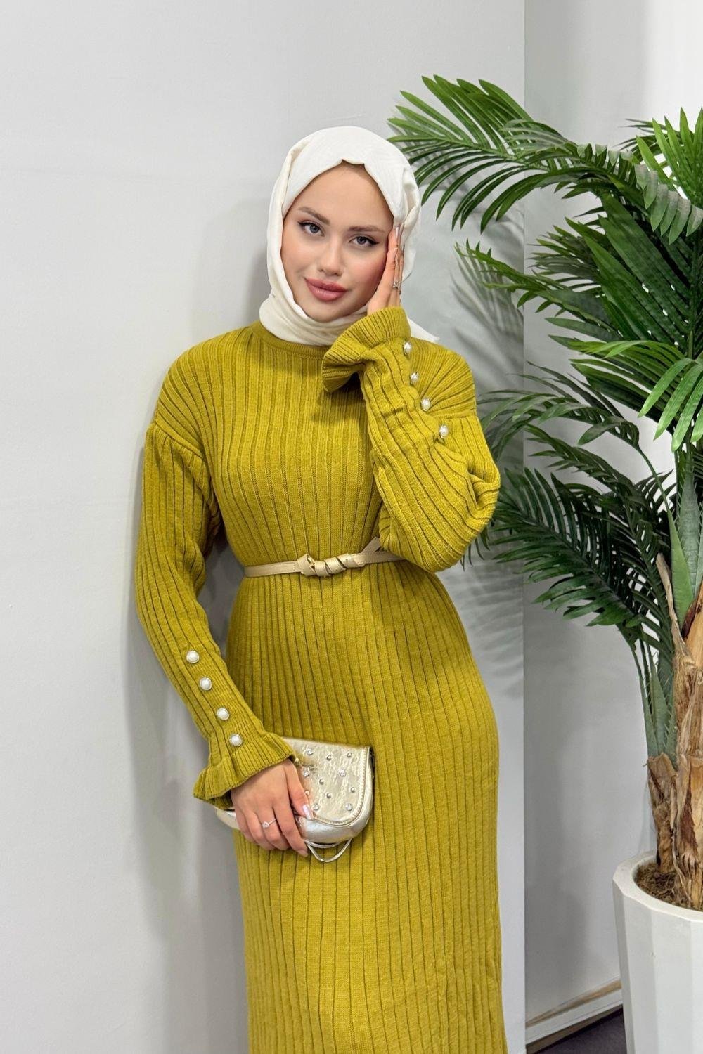 ياقوت فستان تريكو زيت أخضر 6155 