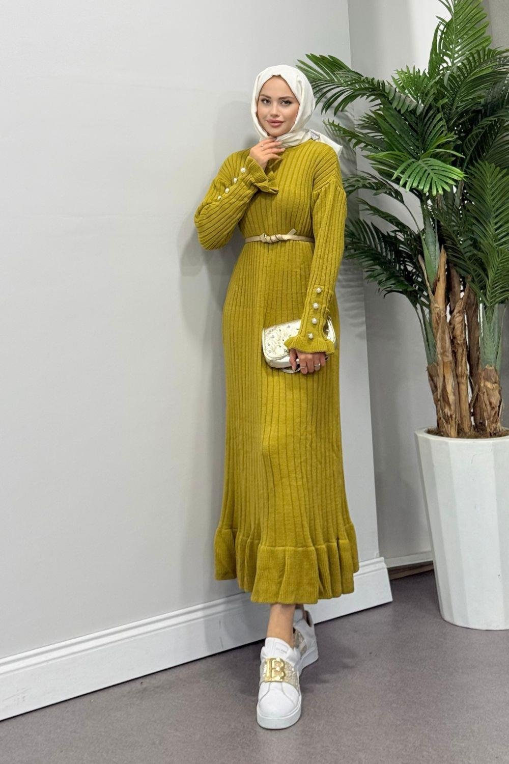 ياقوت فستان تريكو زيت أخضر 6155 