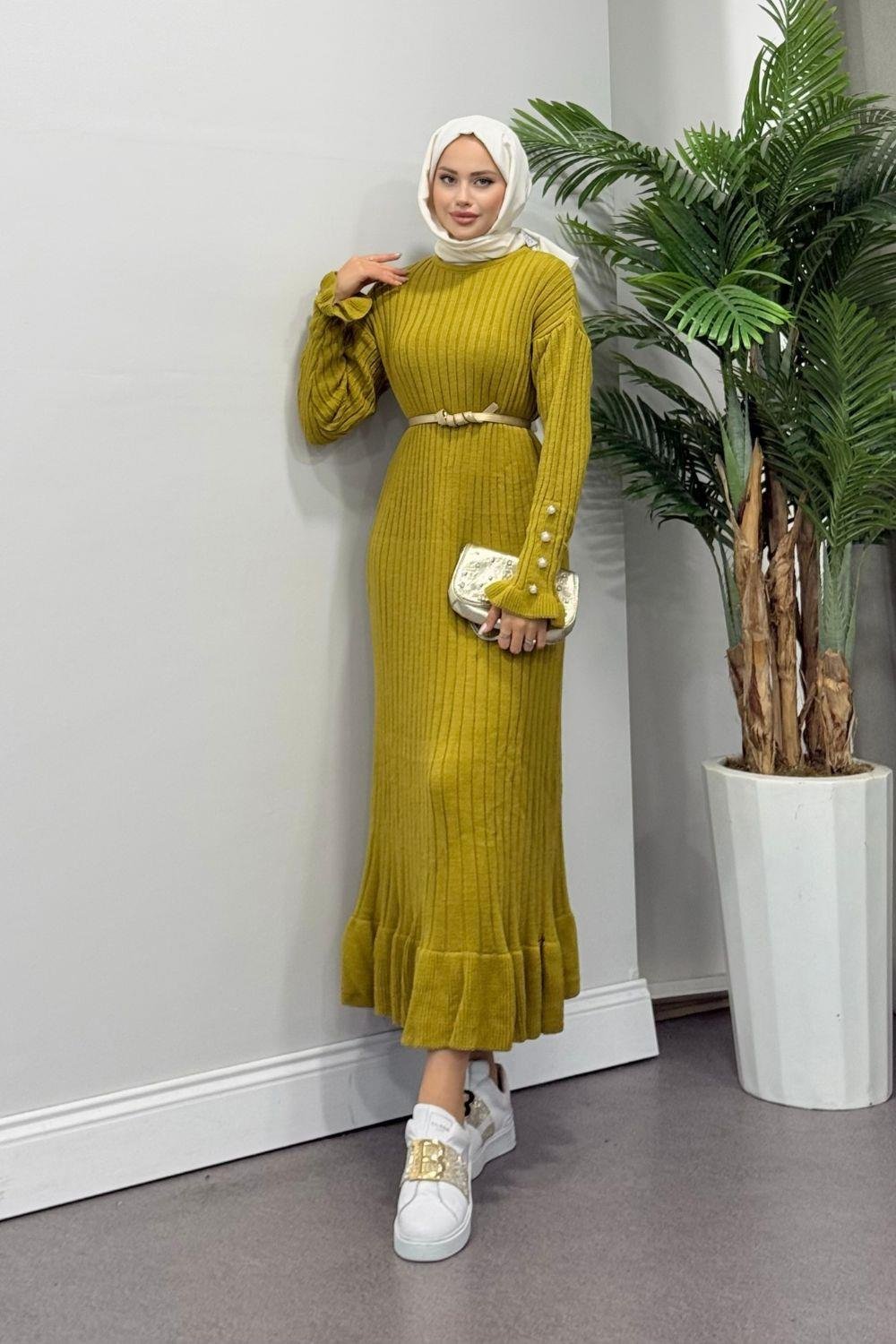 ياقوت فستان تريكو زيت أخضر 6155 