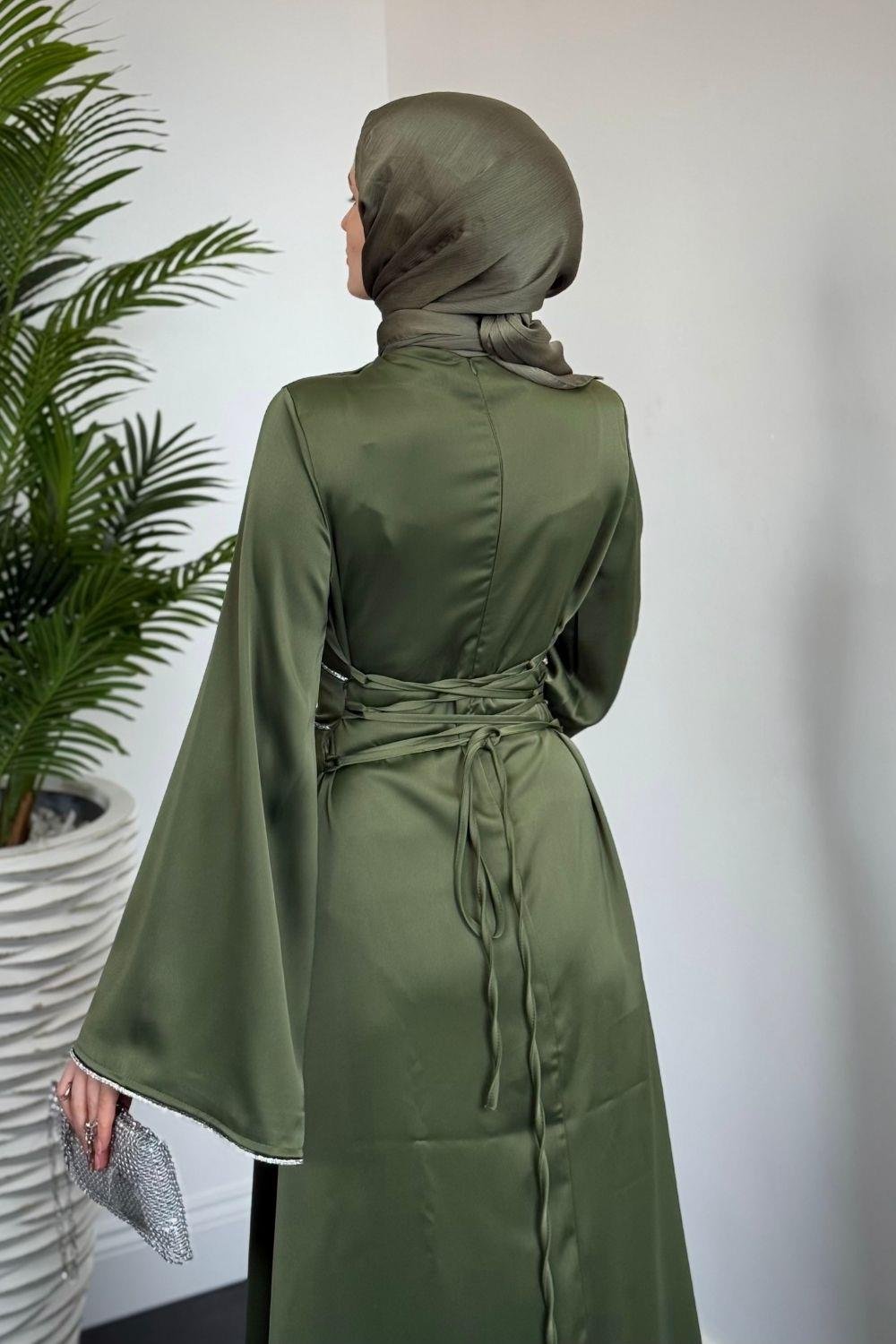 Kolu ve Beli Baget Taşlı Abiye Haki 61590 