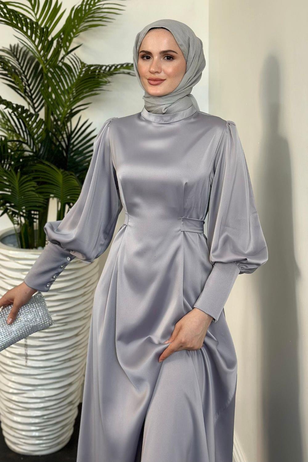 Emora Kuşaklı Abiye Gri 6165 