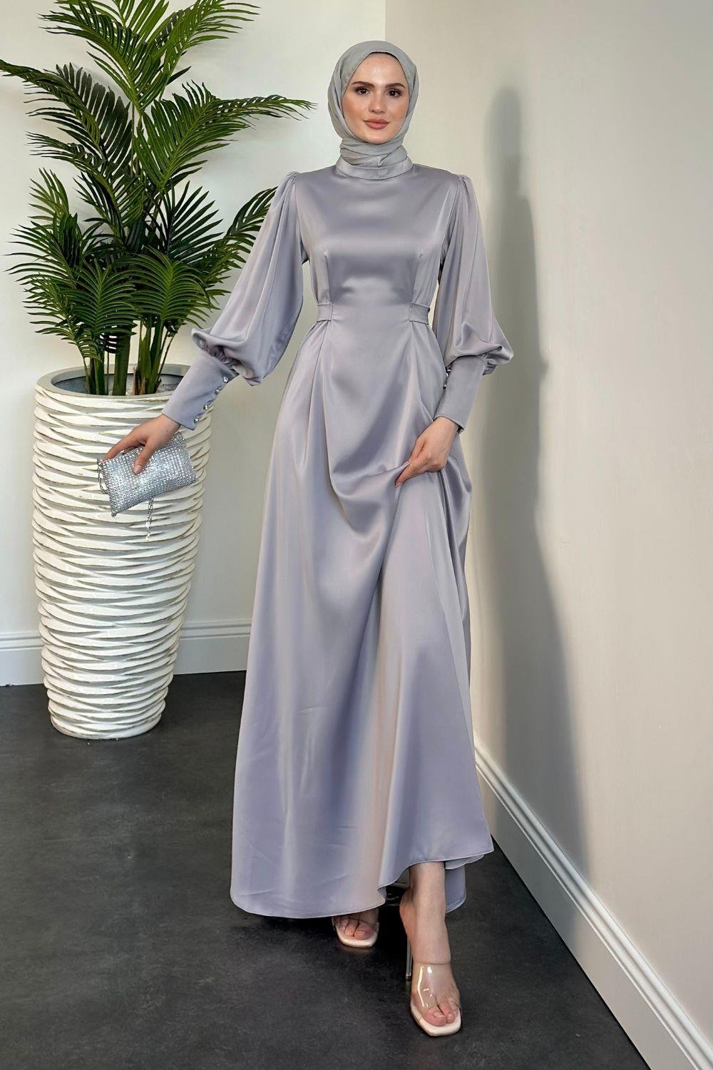 Emora Kuşaklı Abiye Gri 6165 