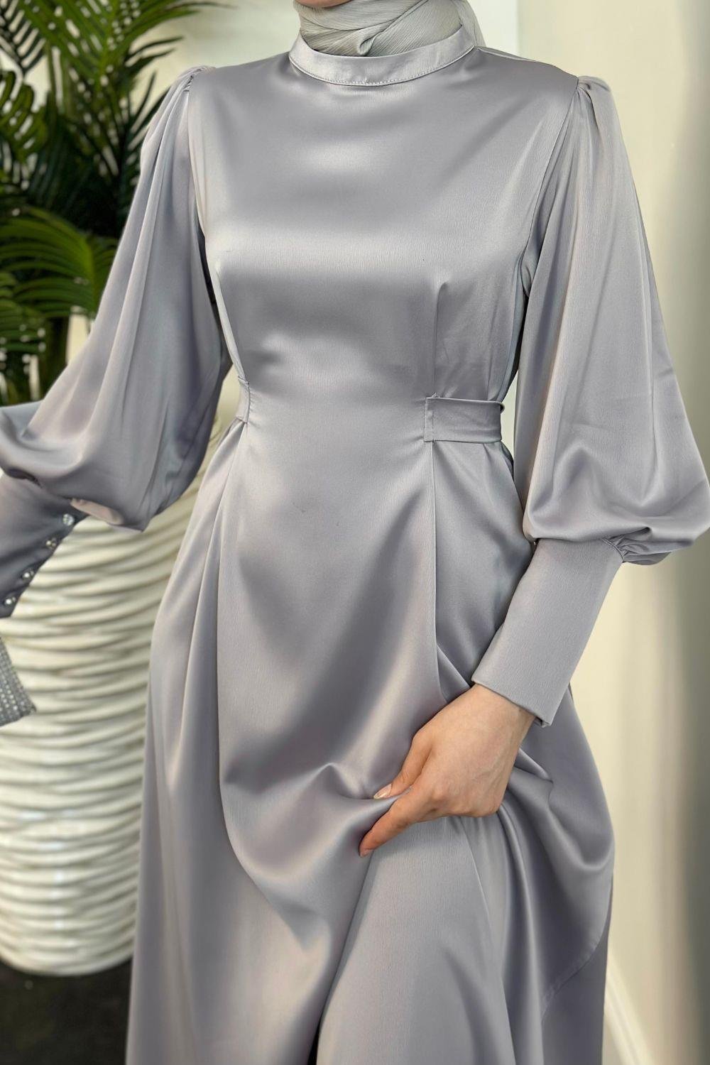 Emora Kuşaklı Abiye Gri 6165 