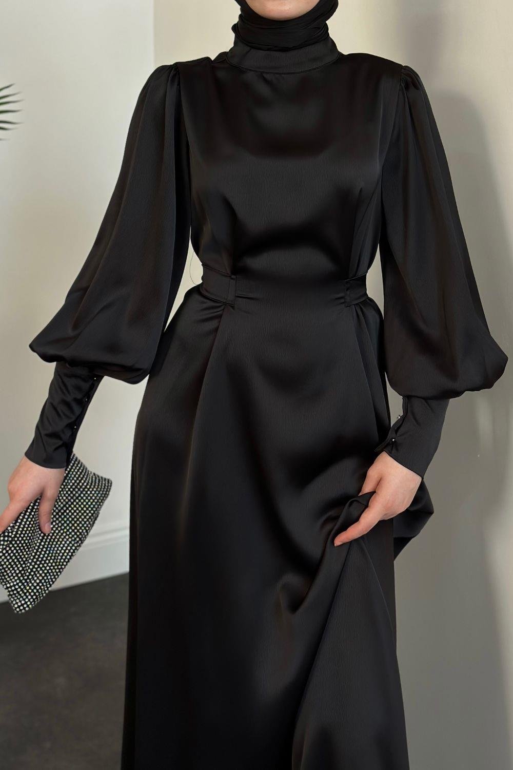 Emora Kuşaklı Abiye Siyah 6165 