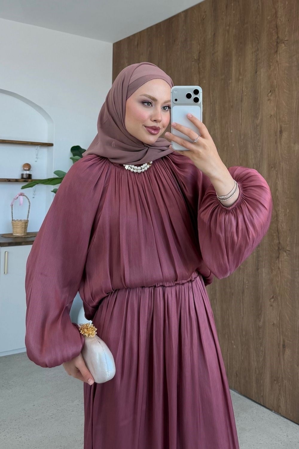 Elfida Saten Takımlı Abiye Gül Kurusu 6201 