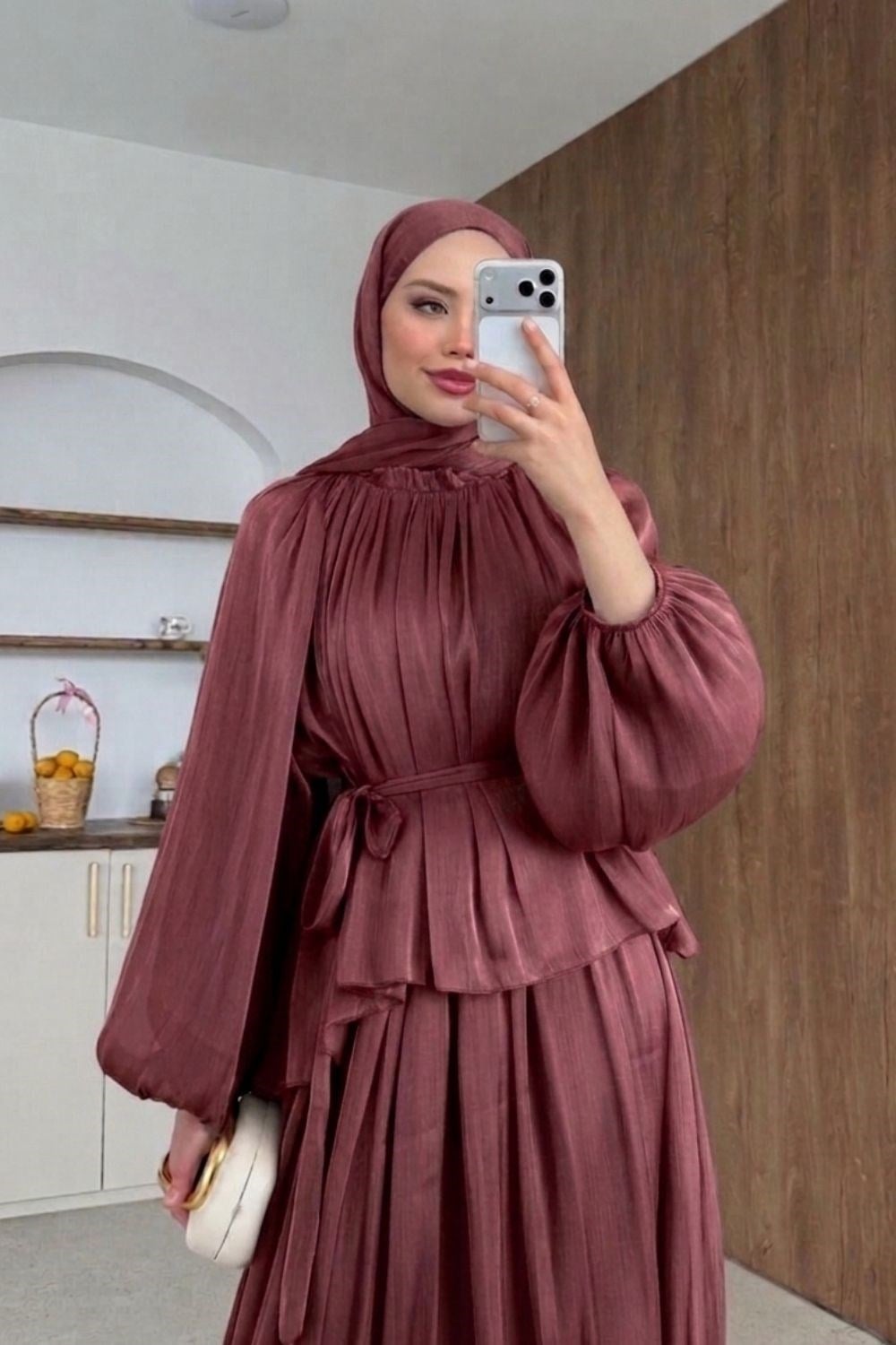 Elfida Saten Takımlı Abiye Gül Kurusu 6201 