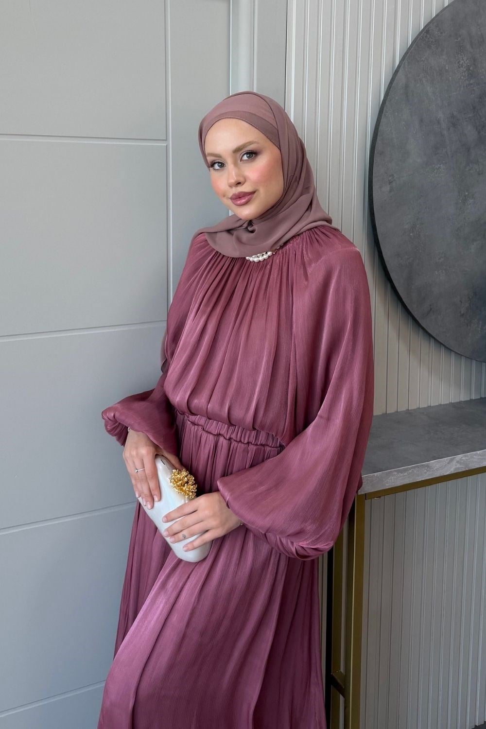 Elfida Saten Takımlı Abiye Gül Kurusu 6201 