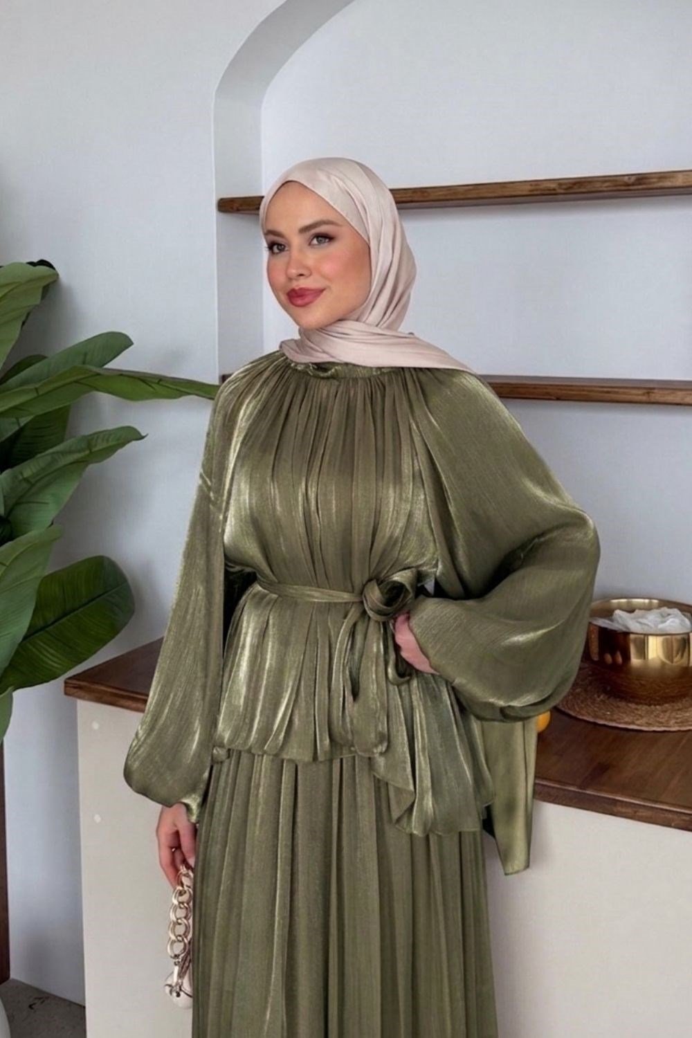 Elfida Saten Takımlı Abiye Haki 6201 