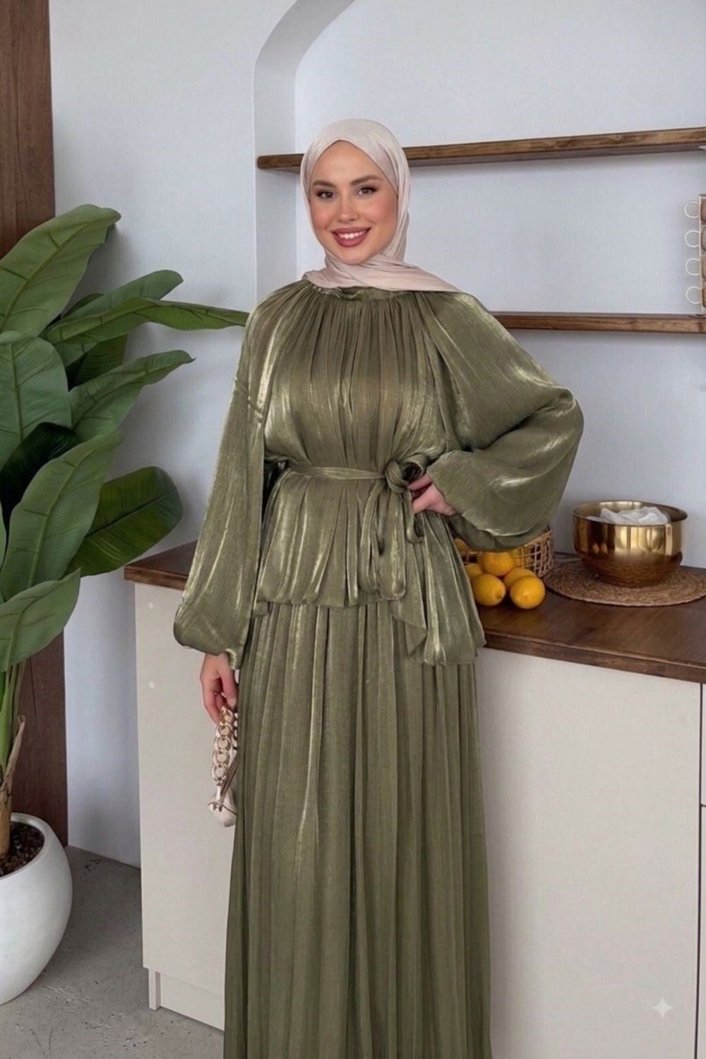 Elfida Saten Takımlı Abiye Haki 6201 