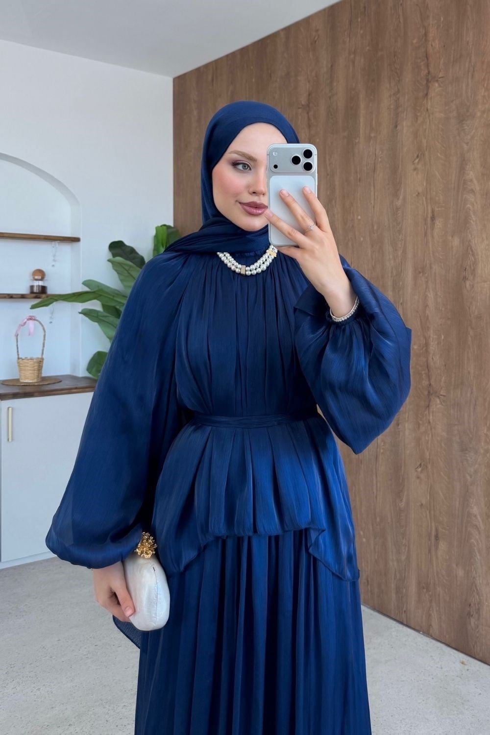 Elfida Saten Takımlı Abiye Lacivert 6201 