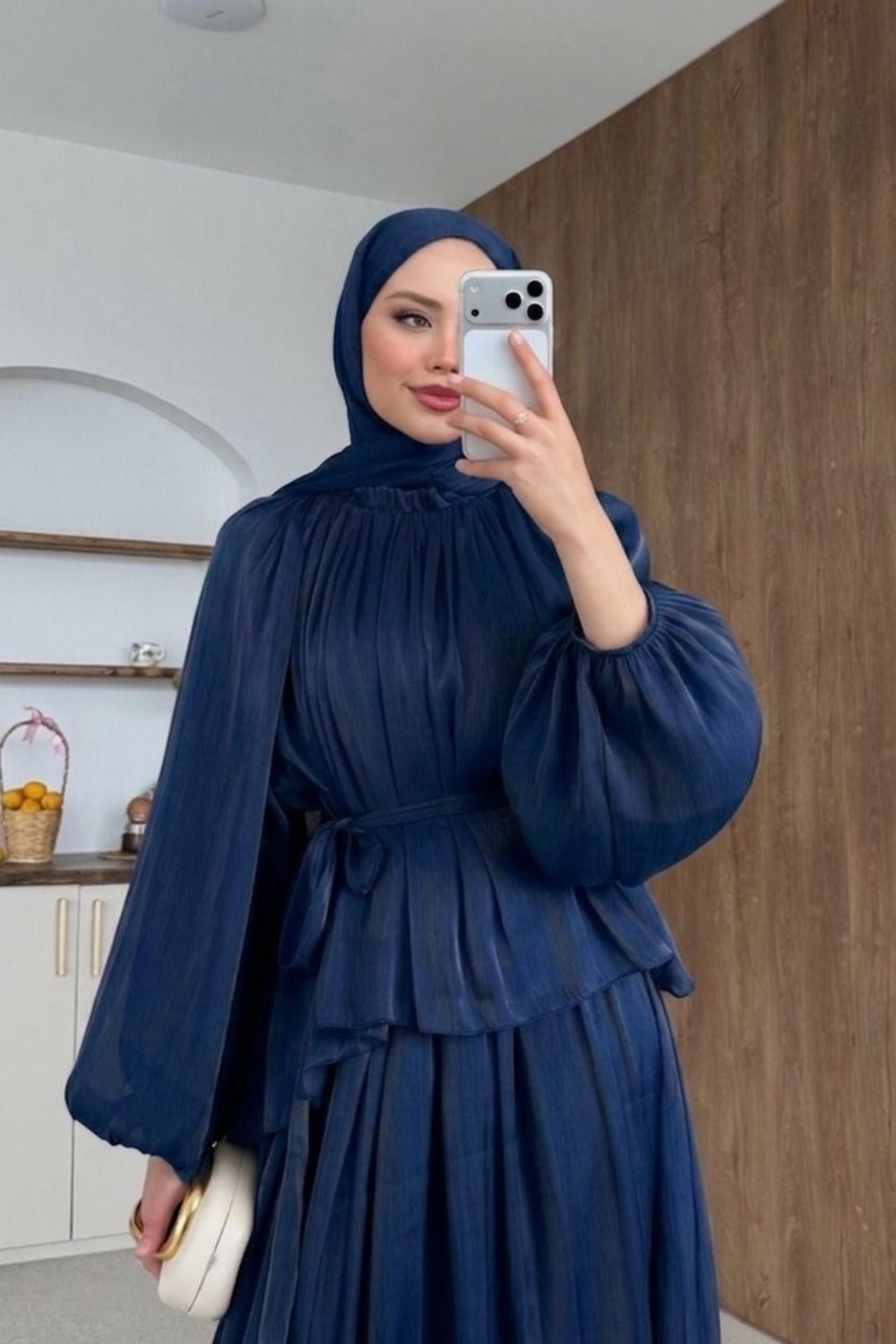 Elfida Saten Takımlı Abiye Lacivert 6201 