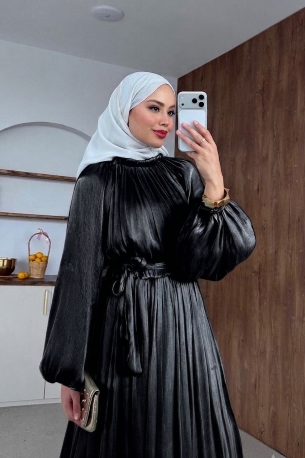 Elfida Saten Takımlı Abiye Siyah 6201 