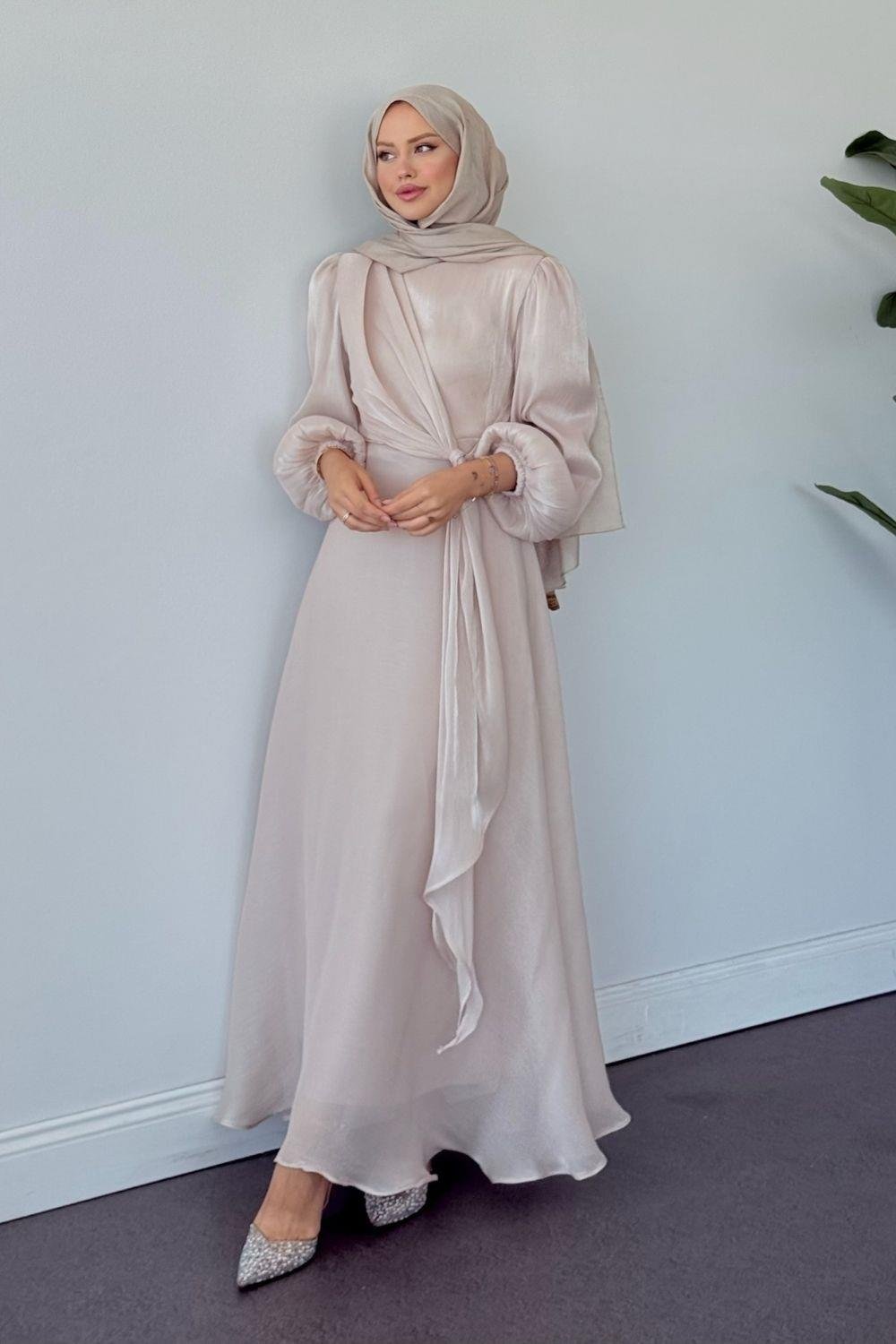 Pırıl Bağlamalı Abiye Bej 6219 