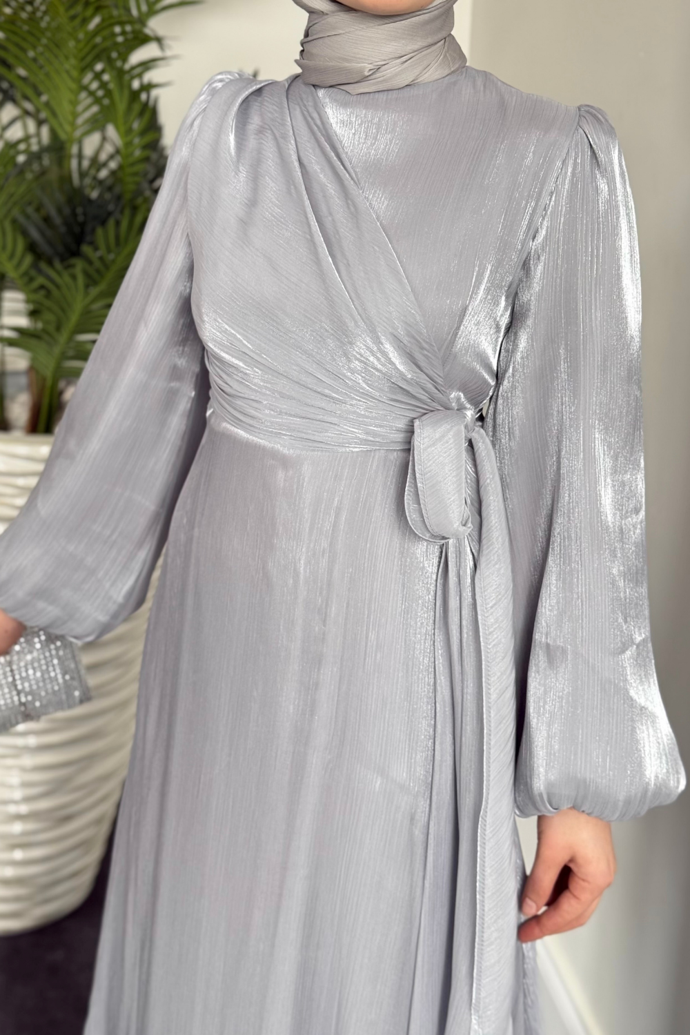 Pırıl Bağlamalı Abiye Gri 6219 