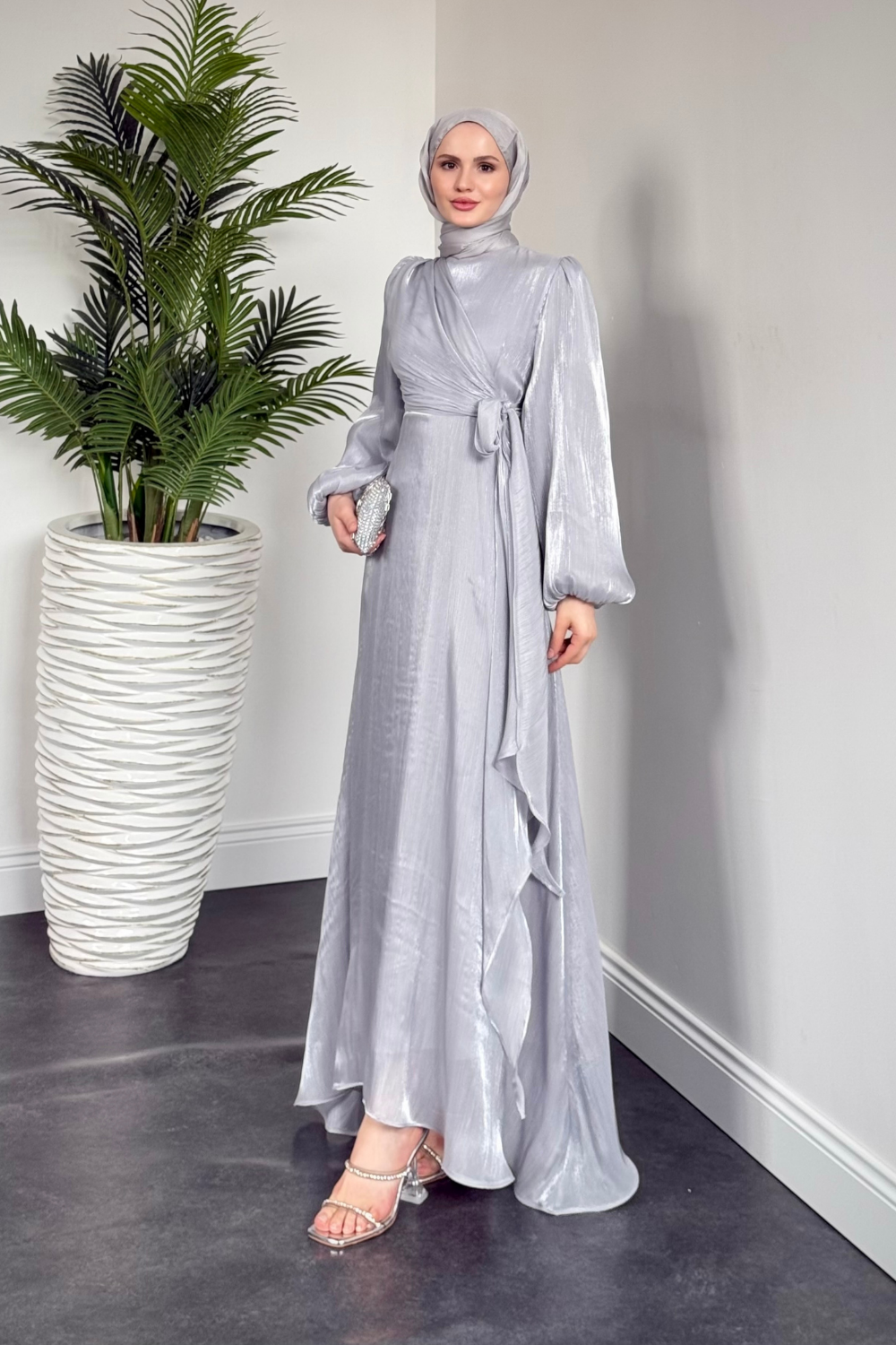 Pırıl Bağlamalı Abiye Gri 6219 