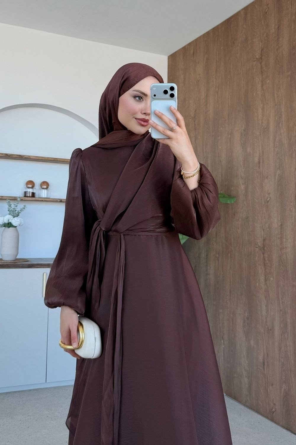 Pırıl Bağlamalı Abiye Kahverengi 6219 