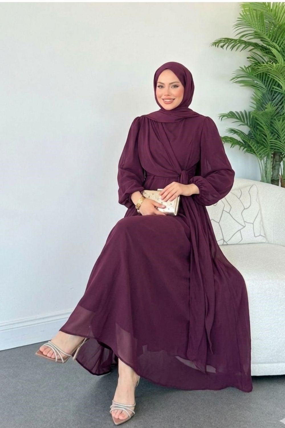 İlayda  Şifon Elbise Mürdüm 6226 