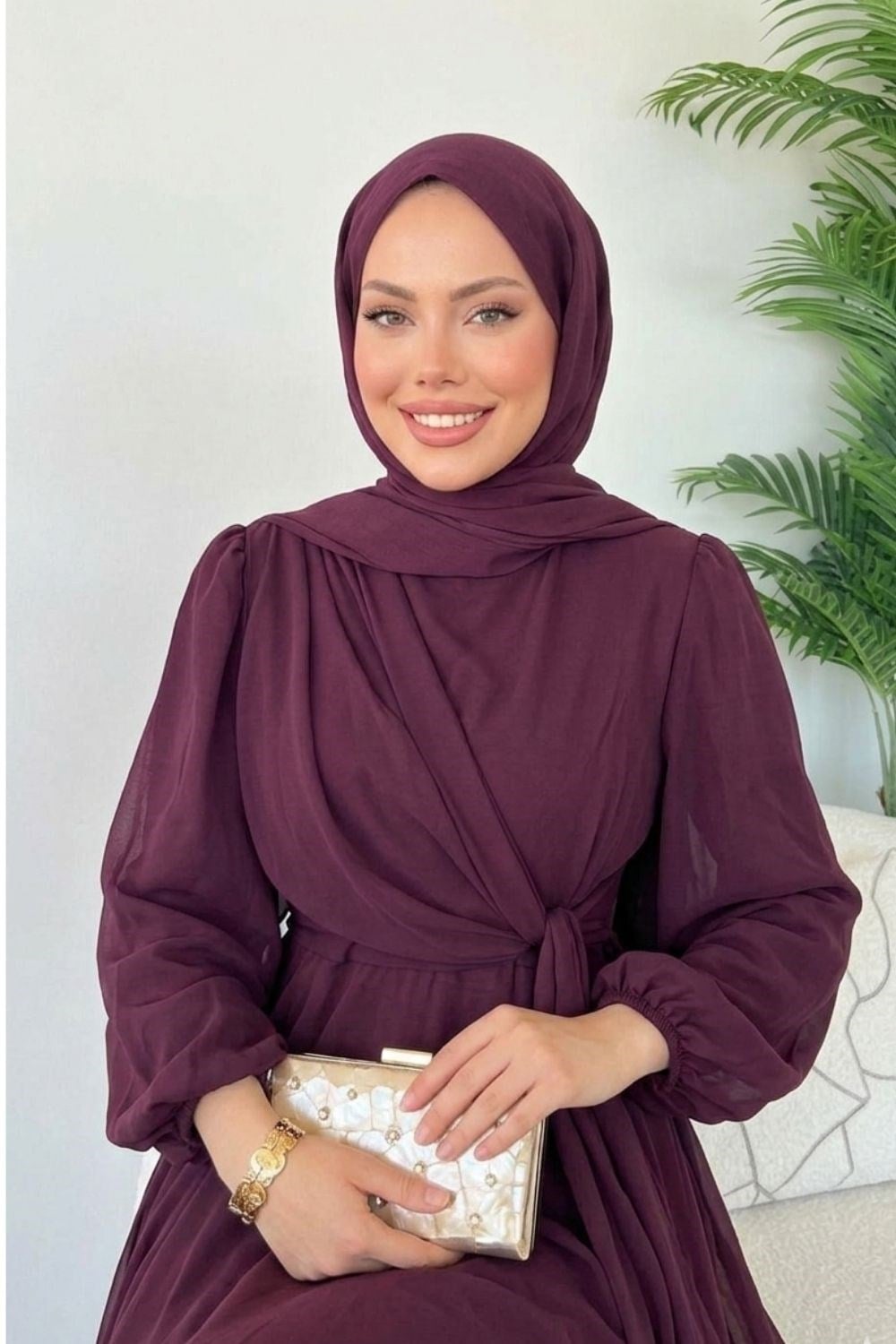 İlayda  Şifon Elbise Mürdüm 6226 