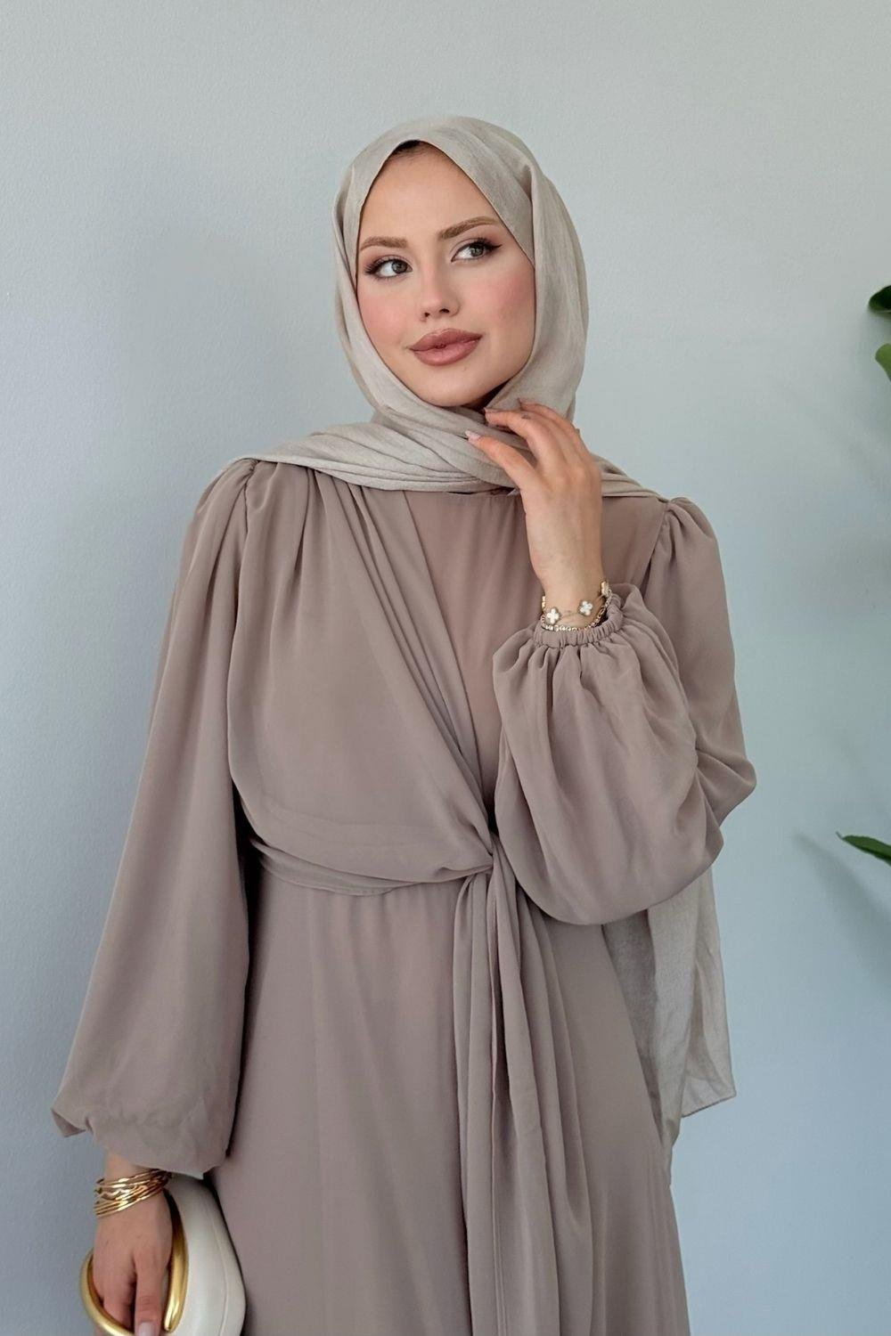 İlayda  Şifon Elbise Vizon 6226 