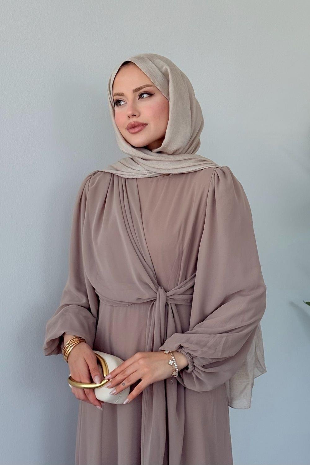 İlayda  Şifon Elbise Vizon 6226 