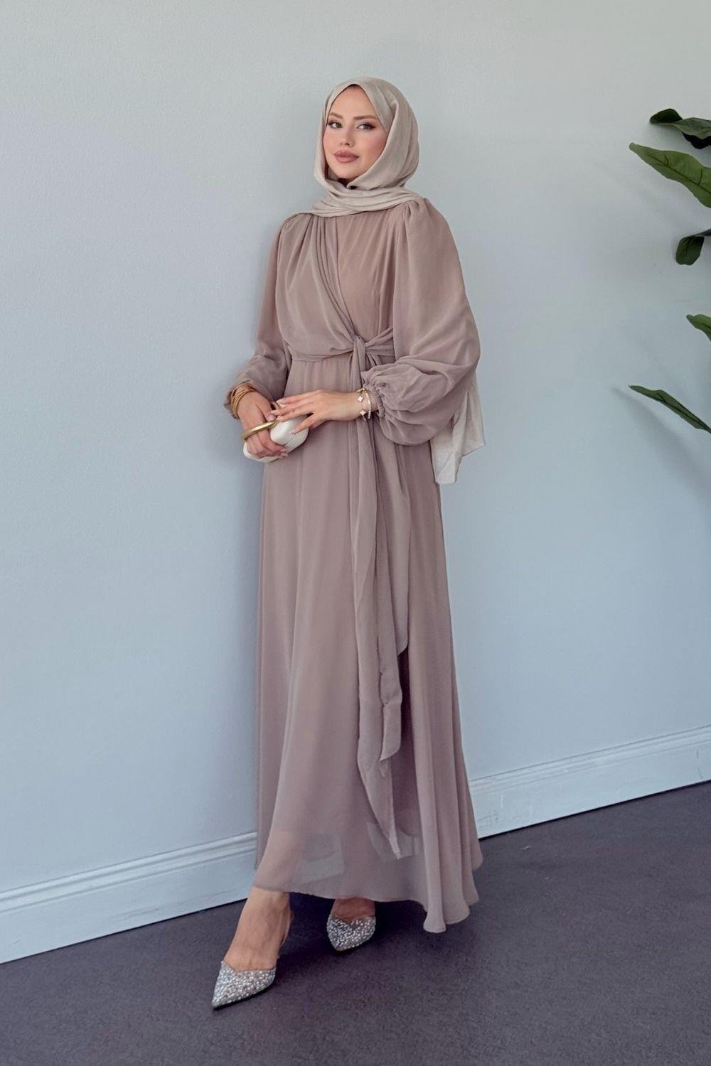 İlayda  Şifon Elbise Vizon 6226 