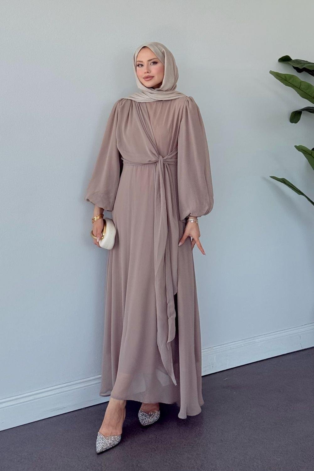 İlayda  Şifon Elbise Vizon 6226 