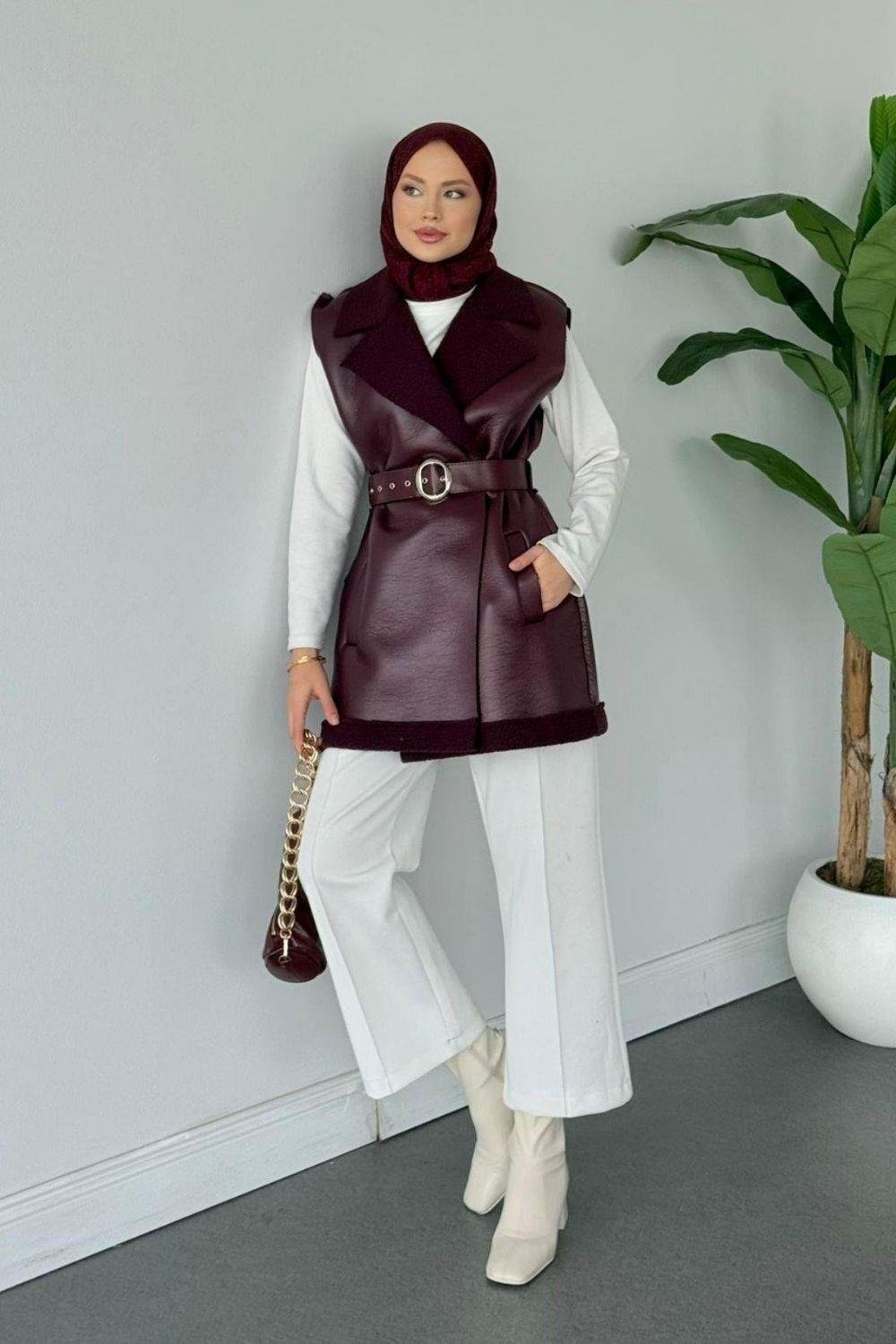 Rakım Deri Yelek Bordo 6237 