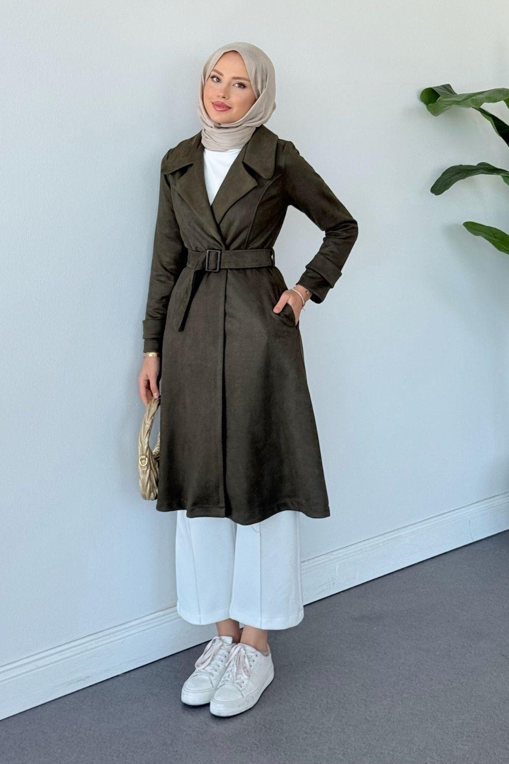 Asrım Süet Trençkot Haki 6246 