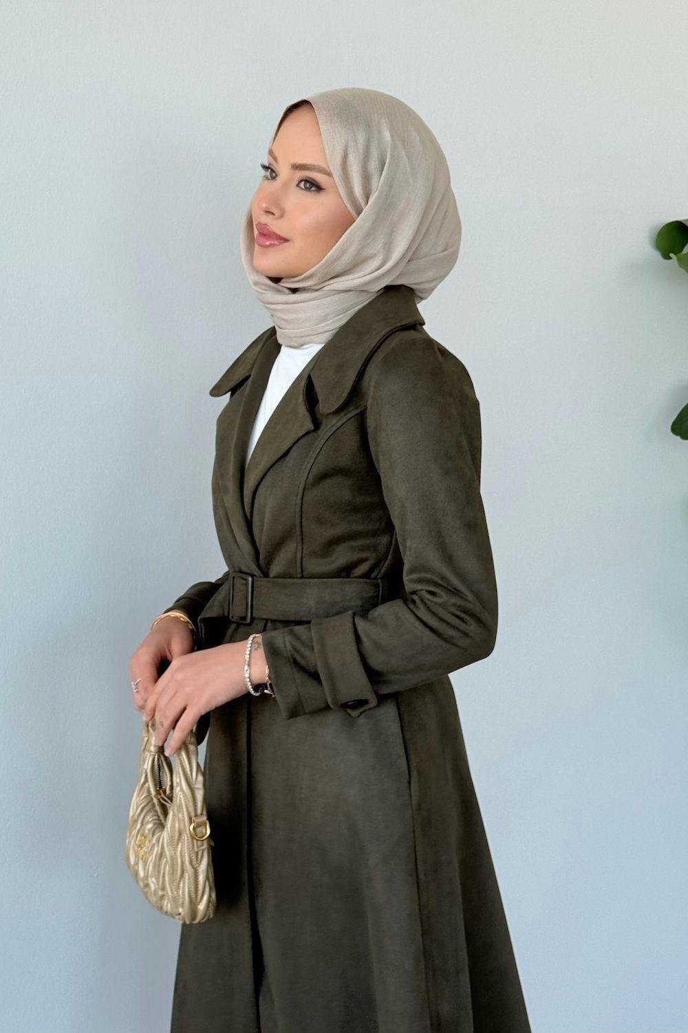 Asrım Süet Trençkot Haki 6246 