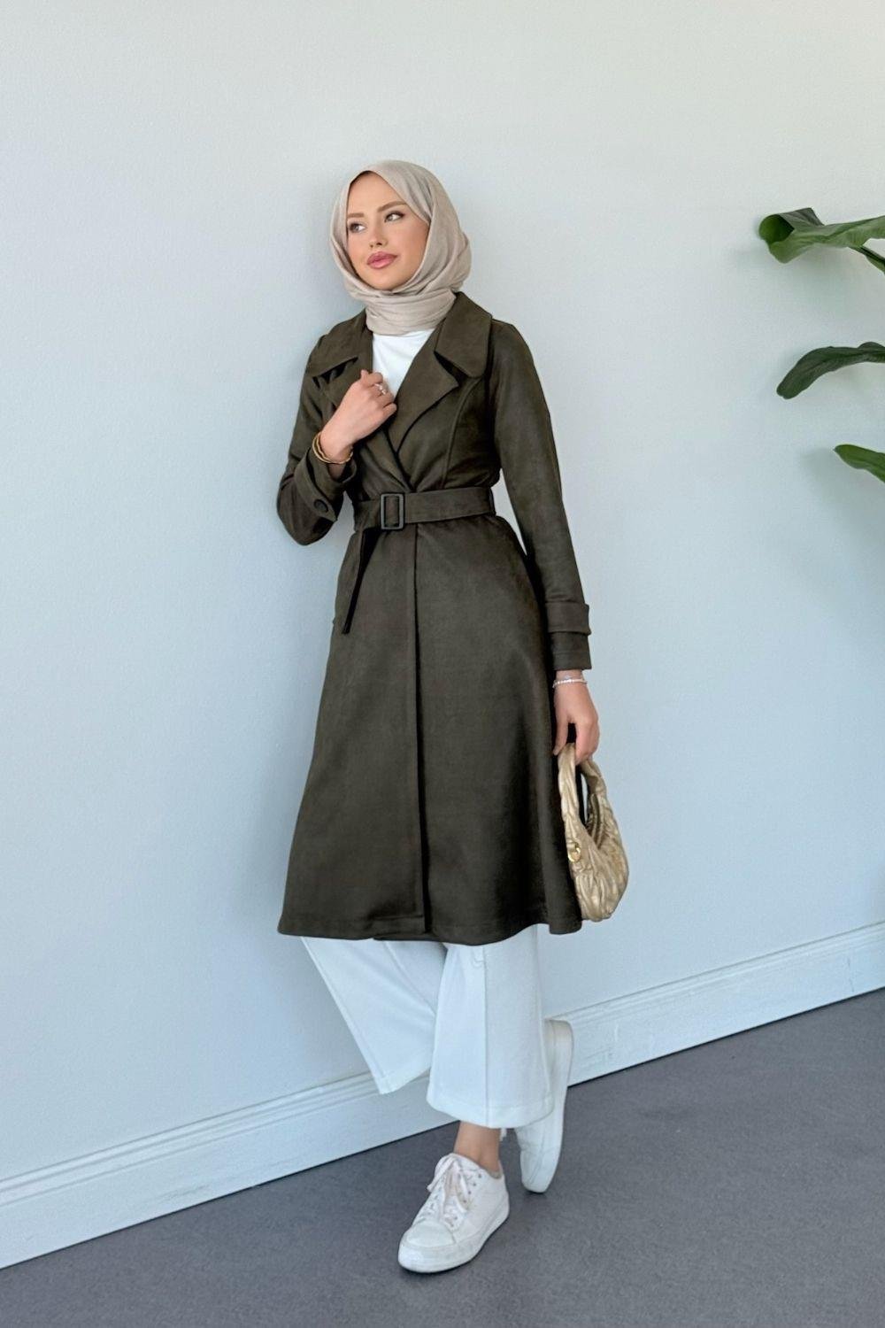 Asrım Süet Trençkot Haki 6246 