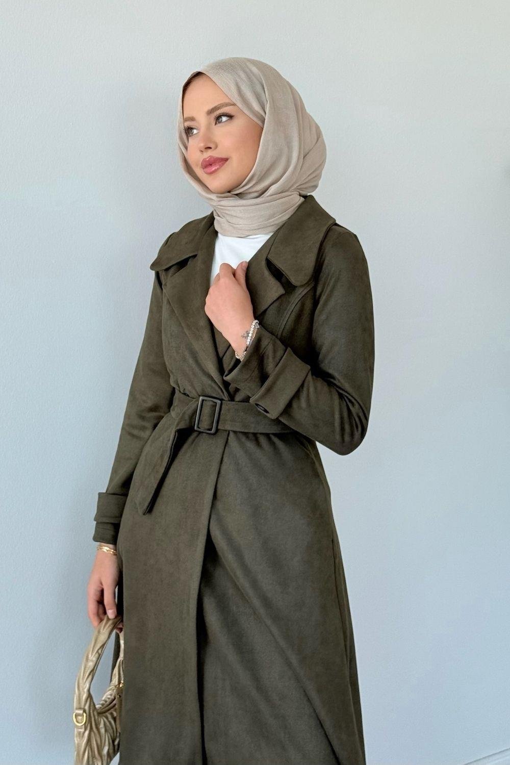 Asrım Süet Trençkot Haki 6246 