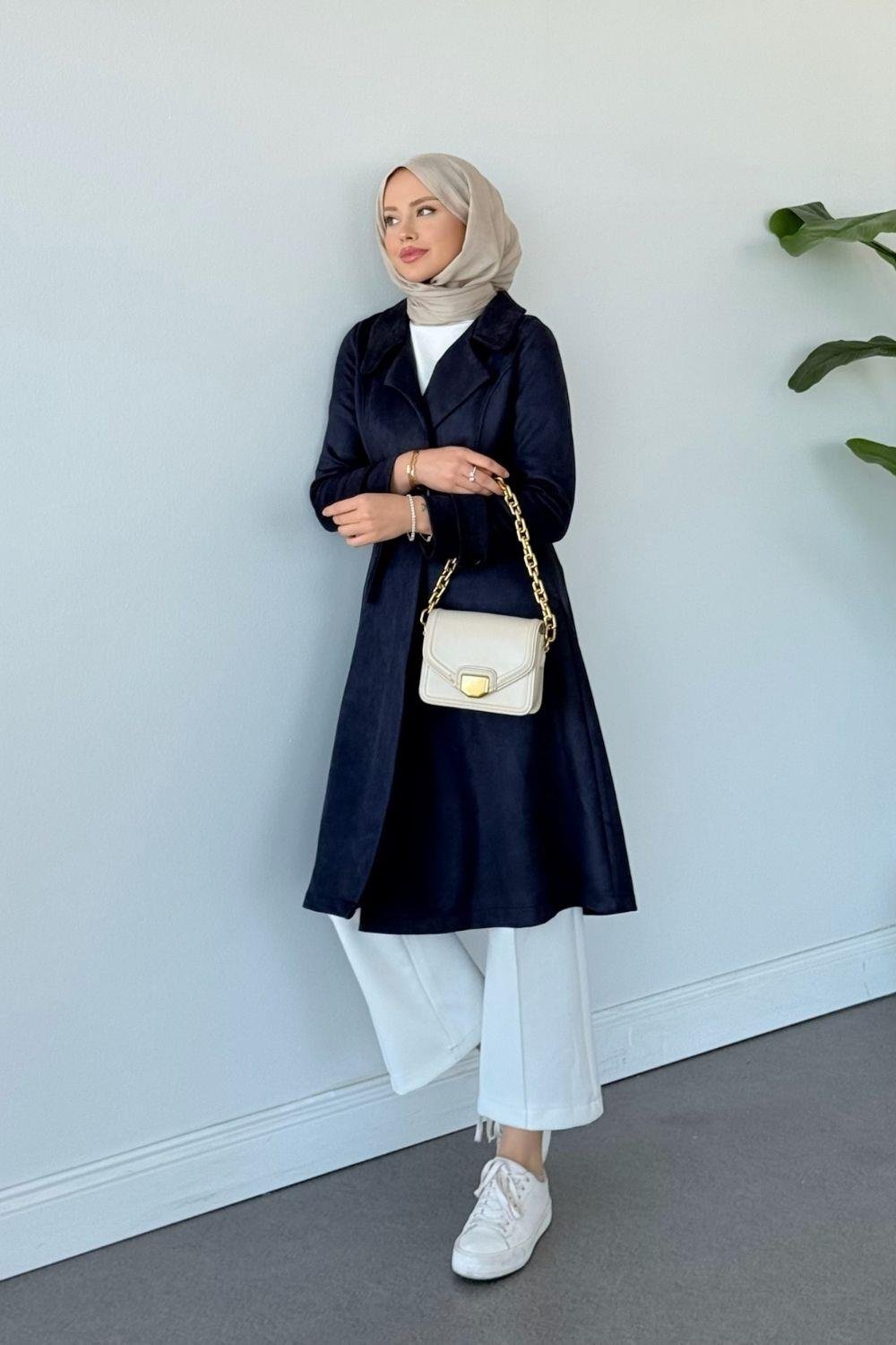 Asrım Süet Trençkot Lacivert 6246 
