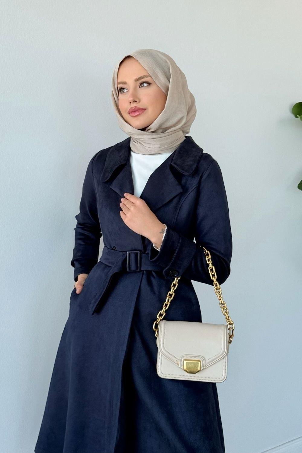 Asrım Süet Trençkot Lacivert 6246 