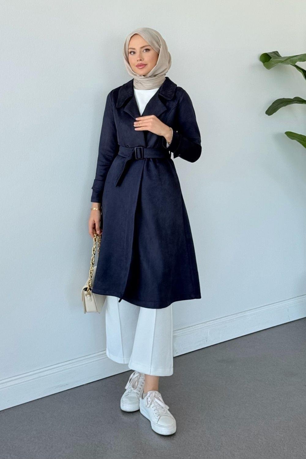 Asrım Süet Trençkot Lacivert 6246 