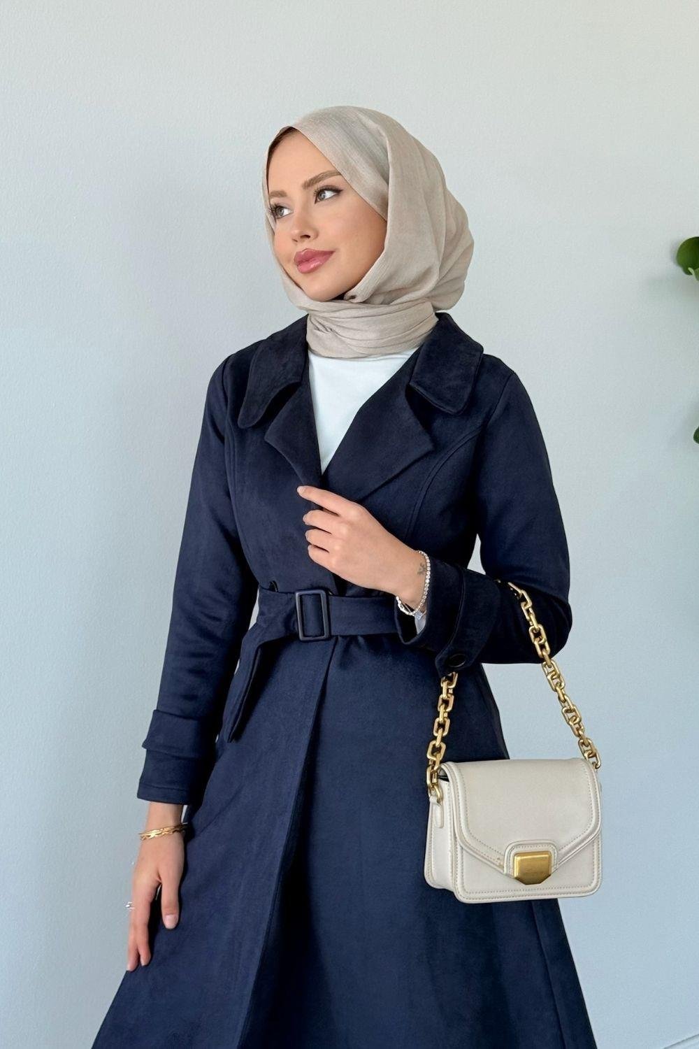 Asrım Süet Trençkot Lacivert 6246 