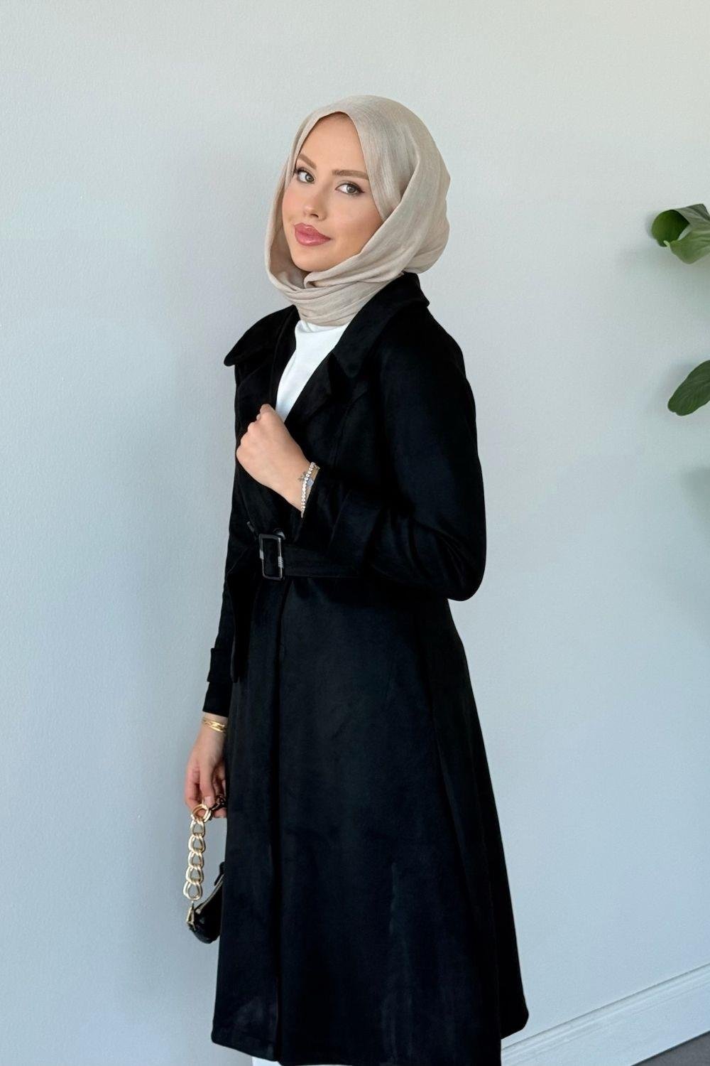 Asrım Süet Trençkot Siyah 6246 