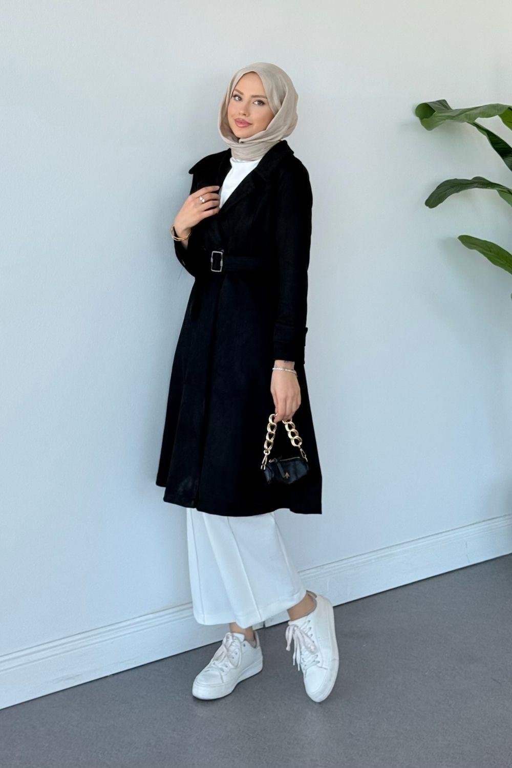 Asrım Süet Trençkot Siyah 6246 