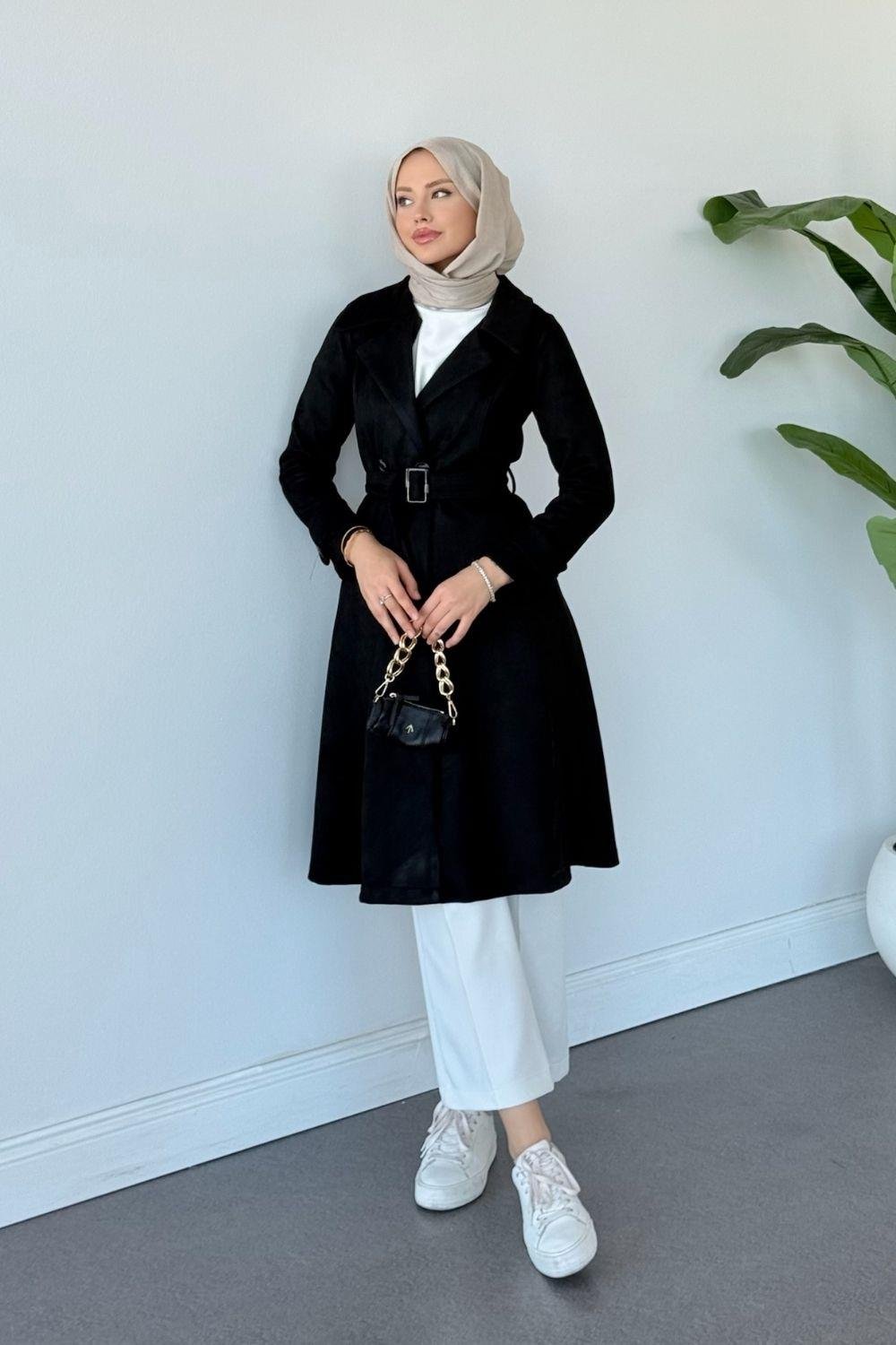 Asrım Süet Trençkot Siyah 6246 