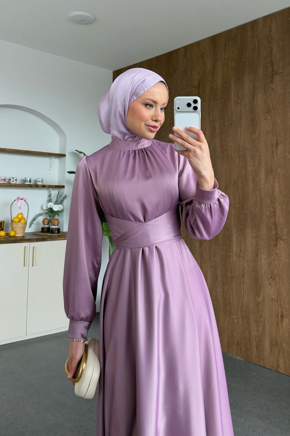 Grace Çapraz Saten Elbise Eflatun 6297 