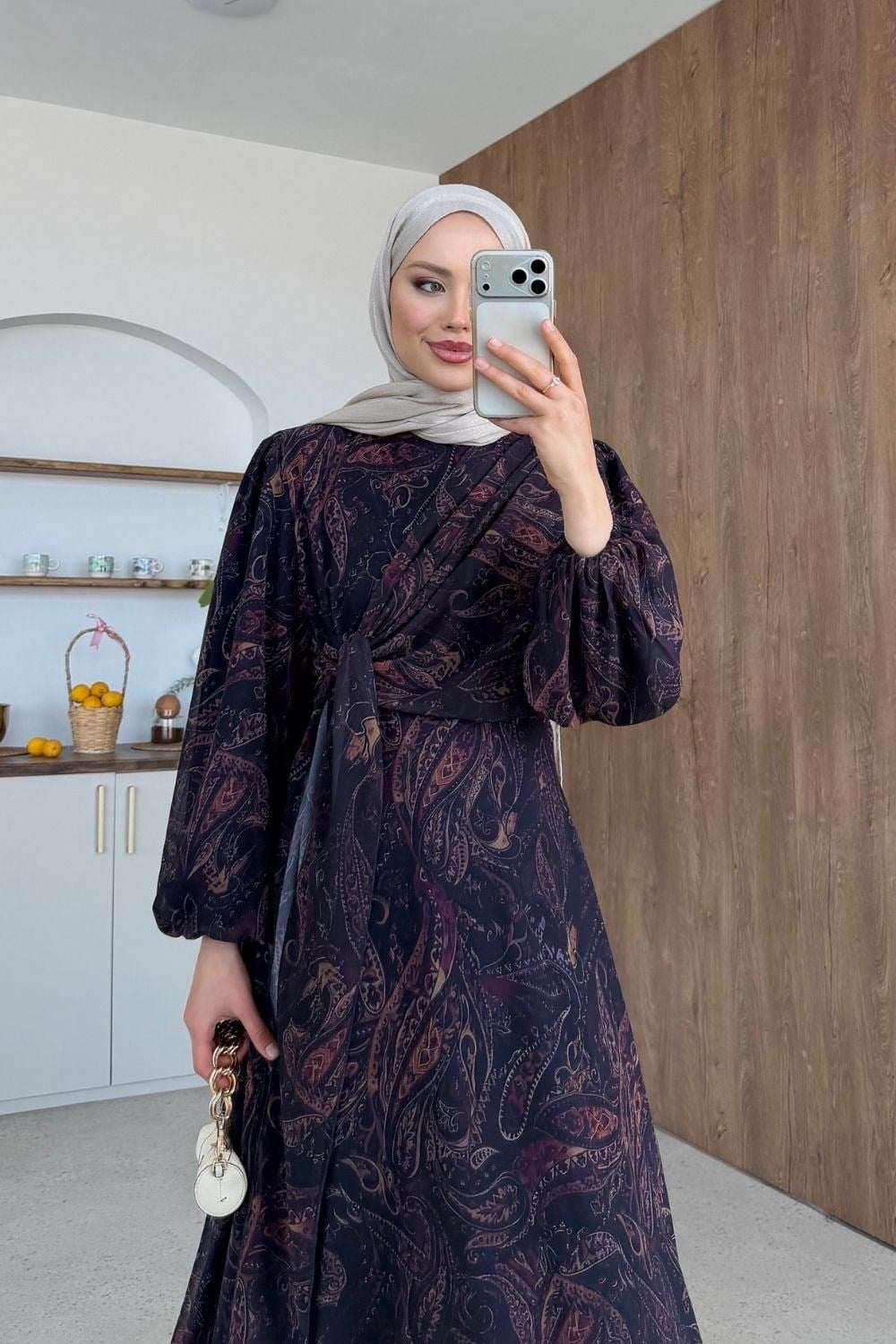 Paisley Desen Elbise Mor 6302 