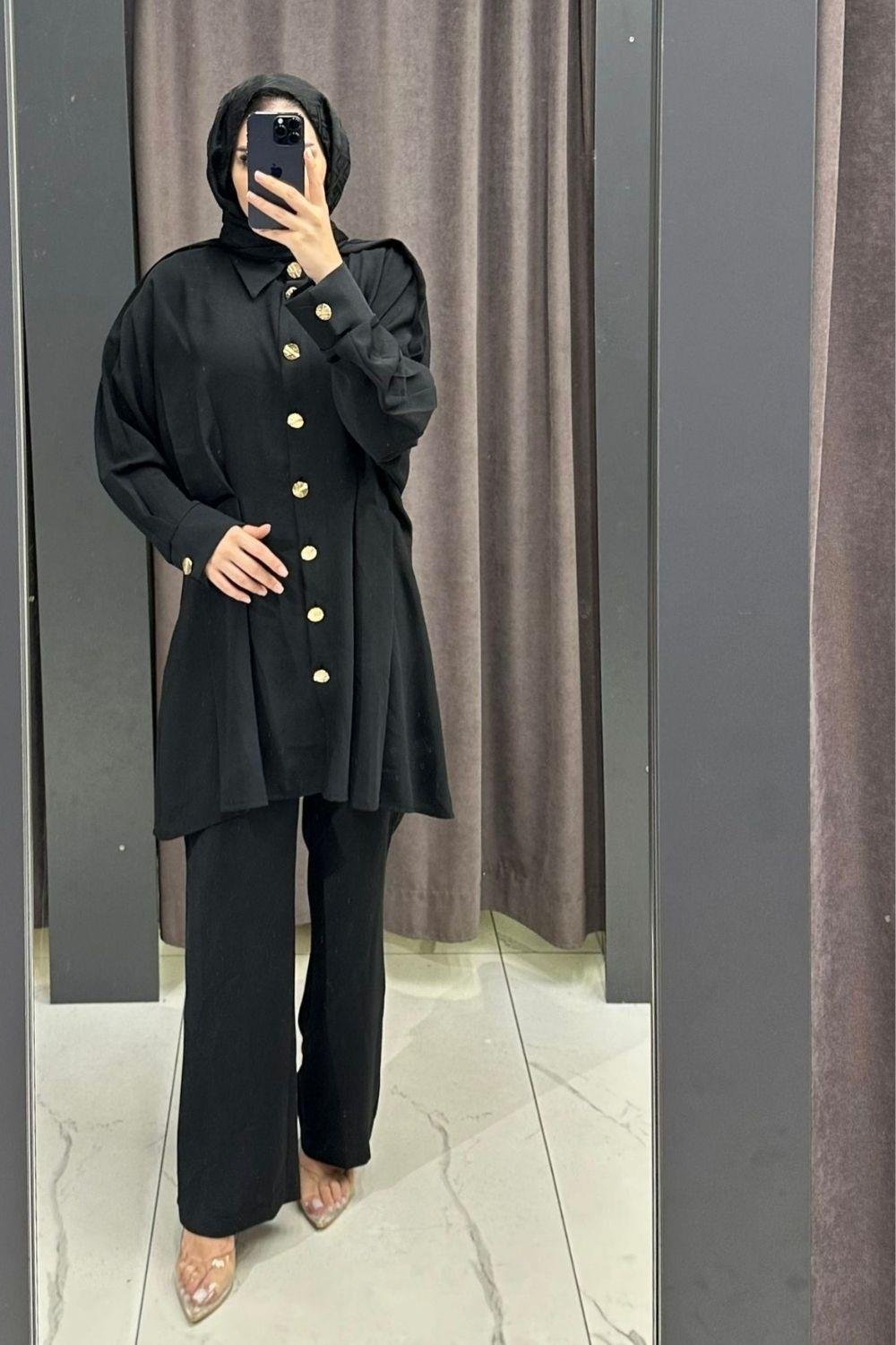 Omzu Aporettli Pantolon Takım Siyah 6390 