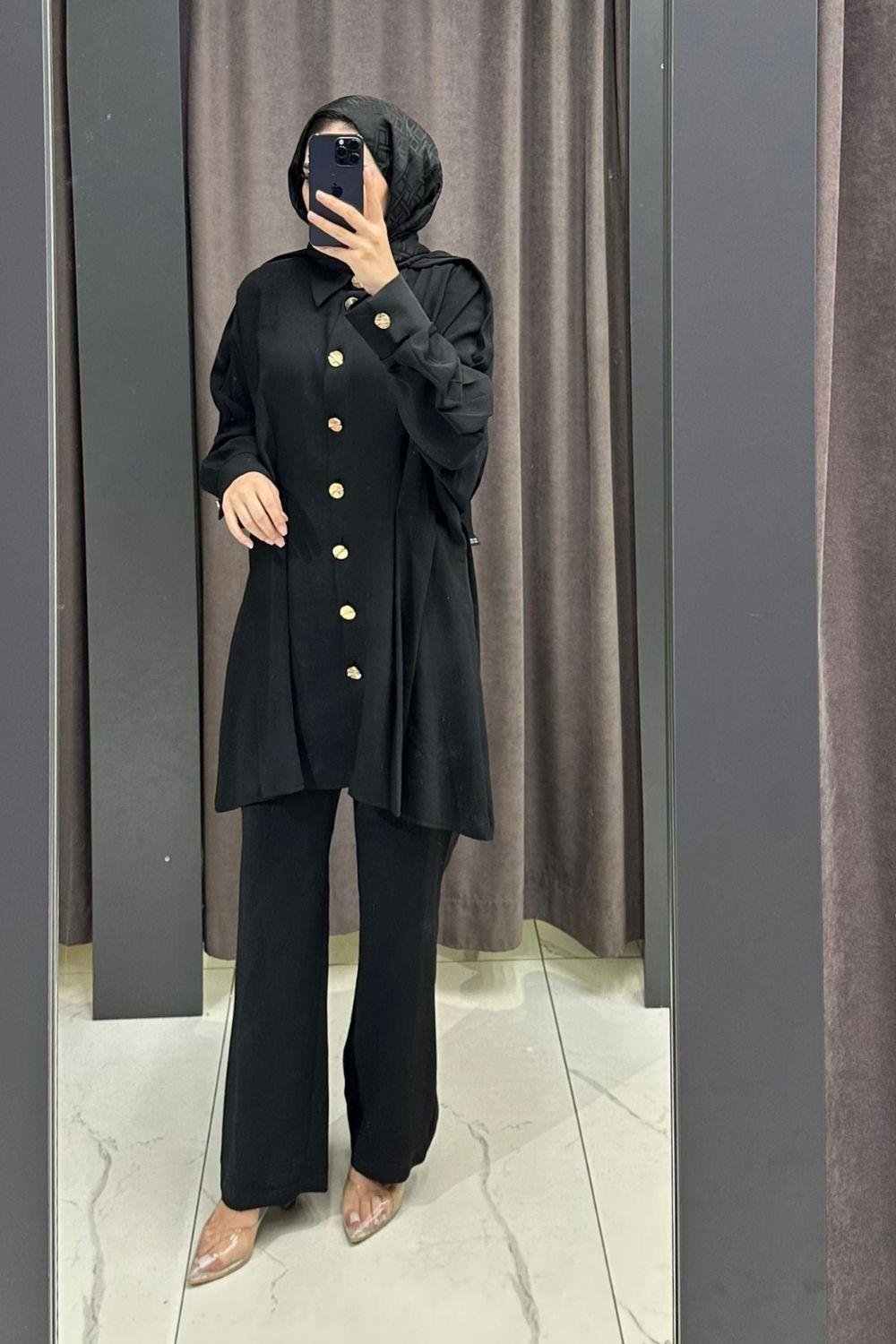 Omzu Aporettli Pantolon Takım Siyah 6390 