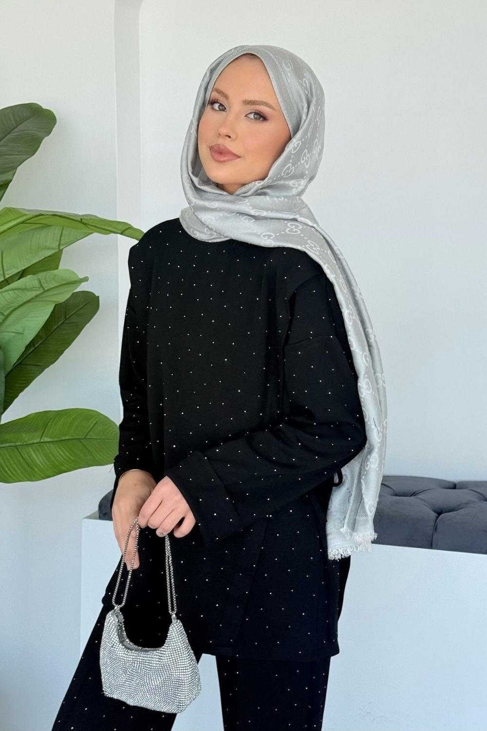 Ürdün Taşlı Takım Siyah 70147 