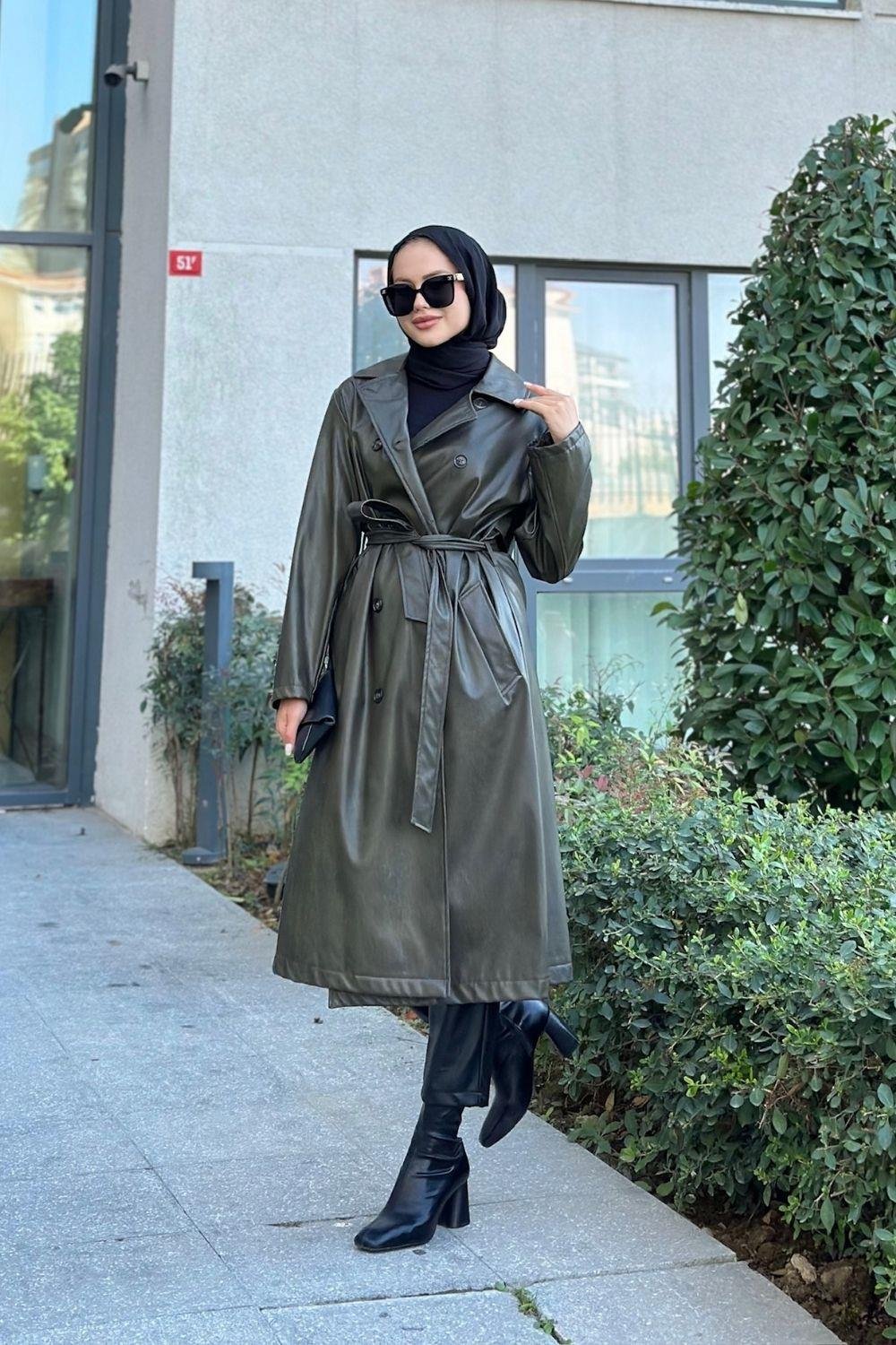 Leather Trench Coat Khaki